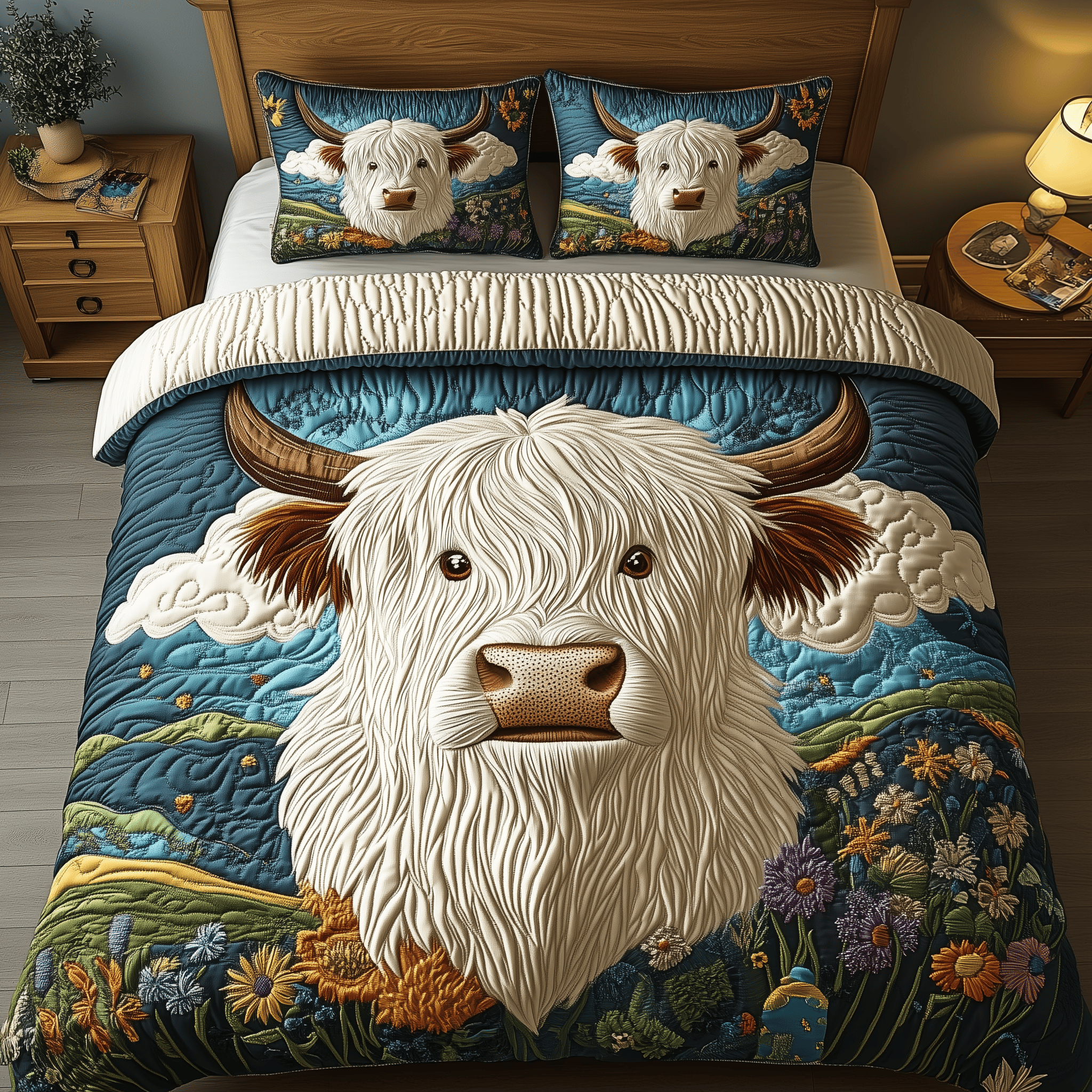 Happy Highland Quilted Bedding Set Duvet Cover Bedspread Set Merch Gifts For Your Daughter