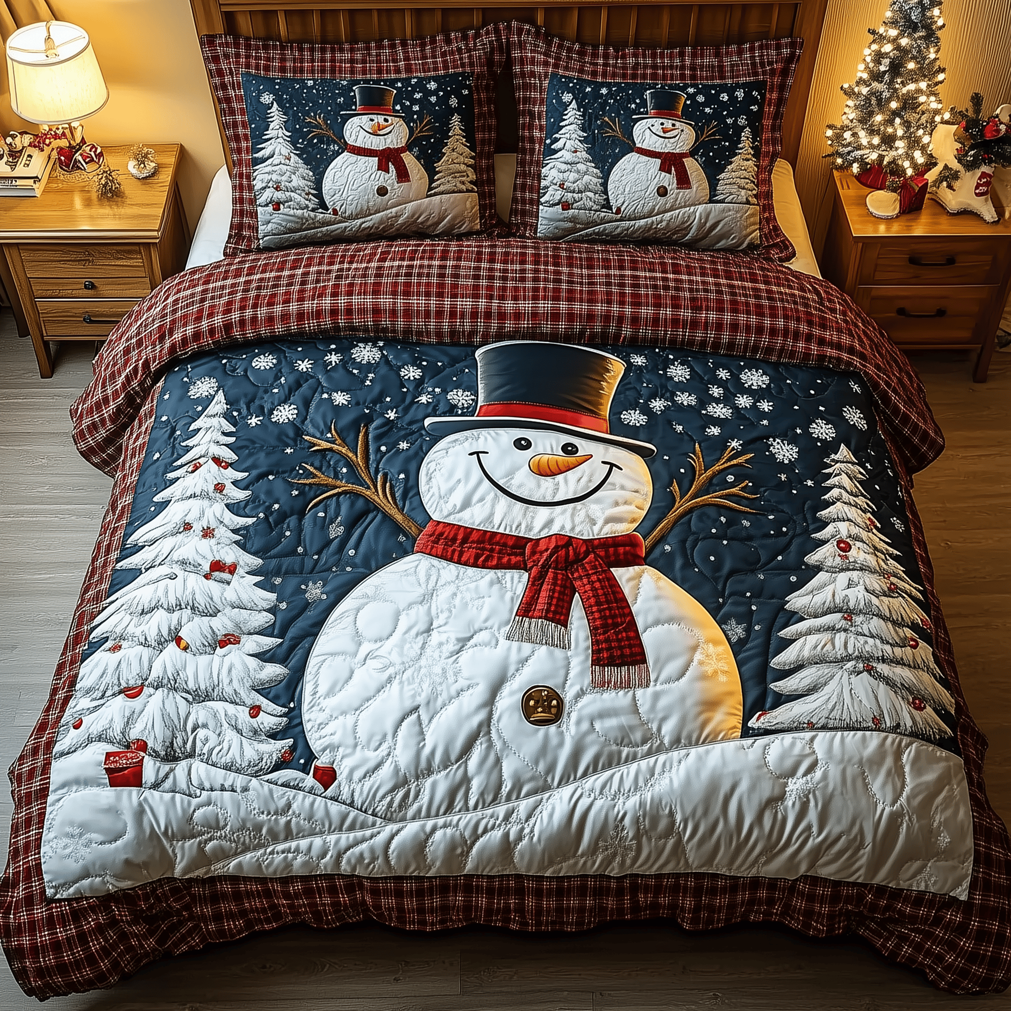 Happy Snowman Quilted Bedding Set Christmas Gift Ideas For Girlfriend
