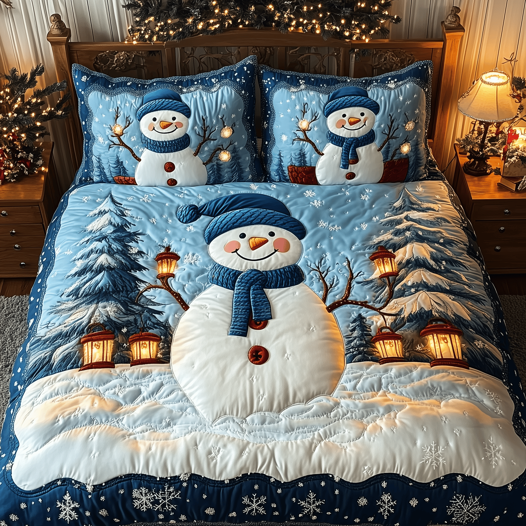 Happy Snowman Quilted Bedding Set  Stay warm this winter Christmas Presents