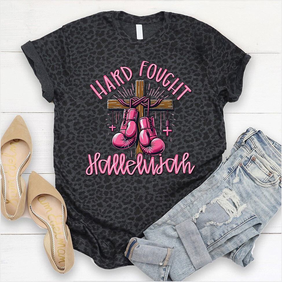 Hard Fought Hallelujah Leopard Shirt Boxing Lovers Christian T-Shirt Birthday Gifts For Friends