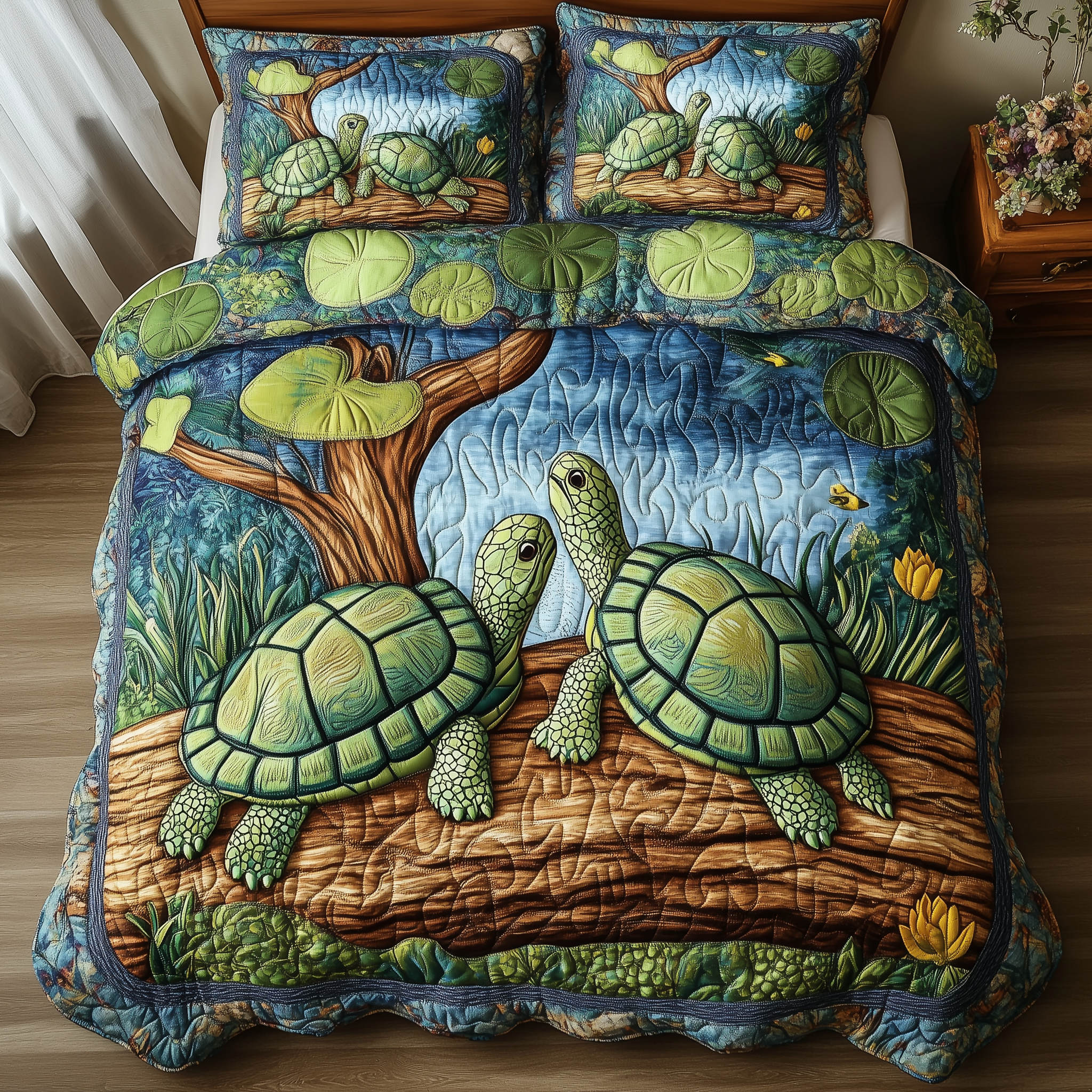 Harmony Turtles Quilted Bedding Set Awesome Duvet Cover Bedspread Set Turtle Gifts For Her