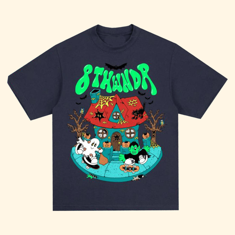 Haunted House Navy T-Shirt 8thwndr Merch Unique Dad Gifts For Father's Day Gifts For Besties