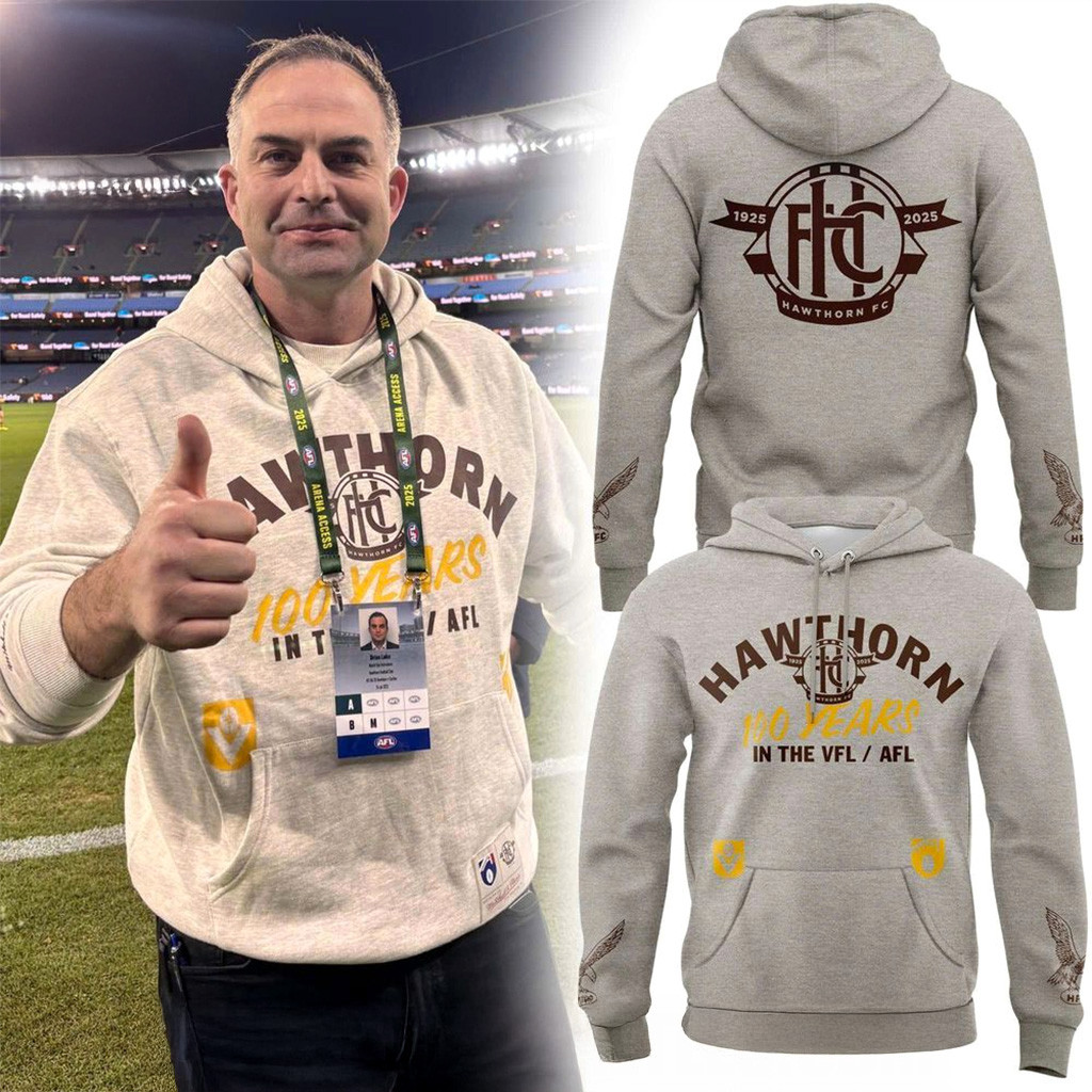 Hawthorn Football Club 100 Years Hoodie Fan Merch Gift Ideas For Football Lovers