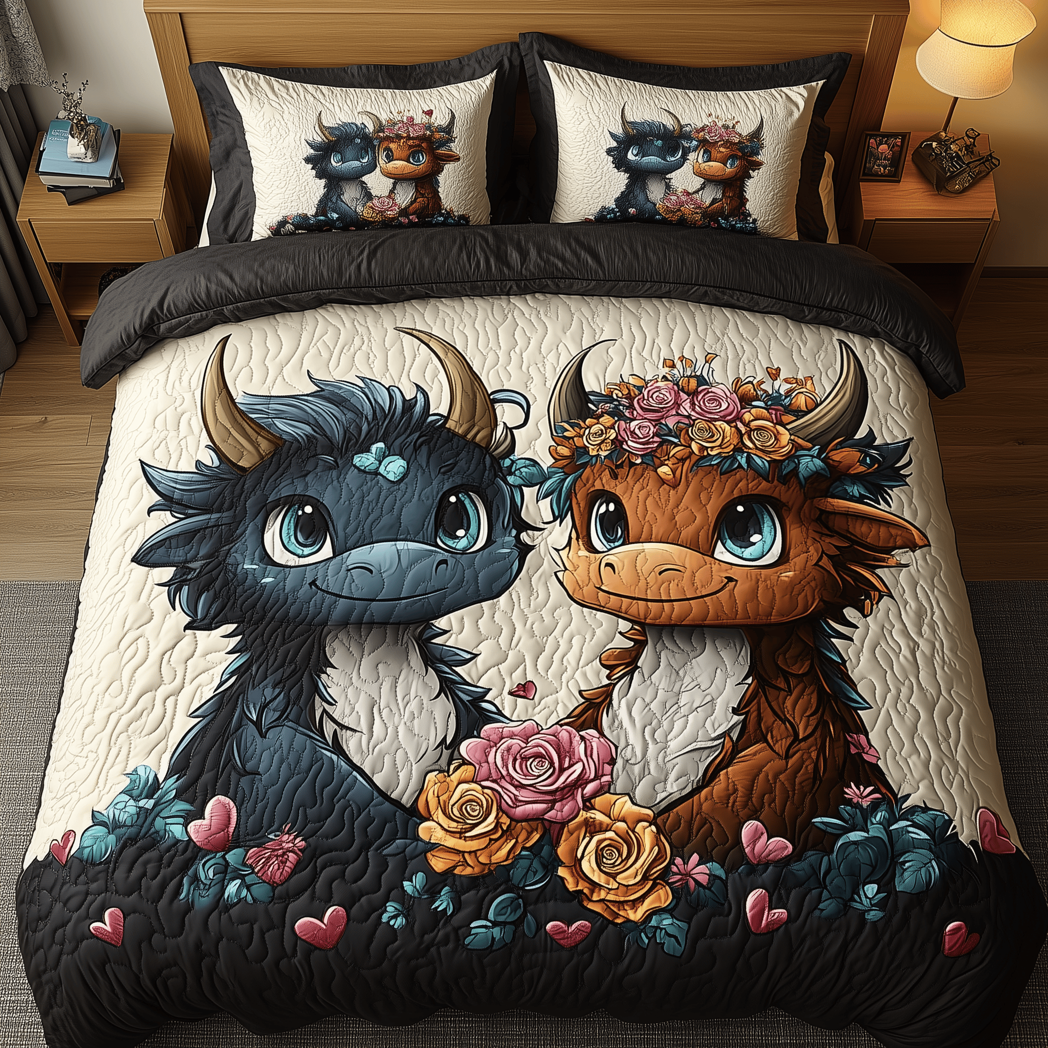 Heartfelt Moo Quilted Bedding Set Duvet Cover Bedspread Set Merch Presents For Girlfriend