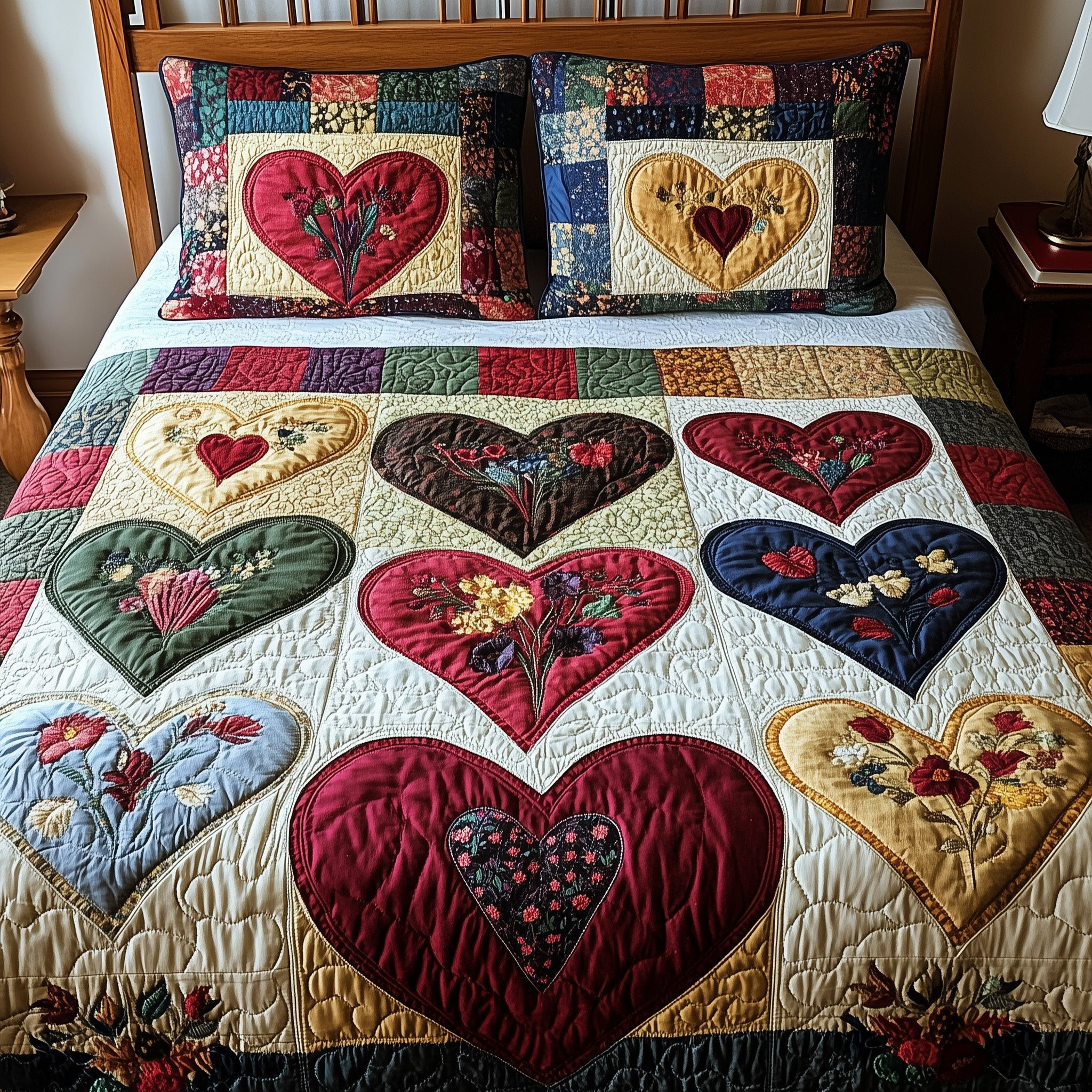 Heartfelt Vintage Blooms Quilted Bedding Set Duvet Cover Bedspread Set Item Valentines Ideas For Her