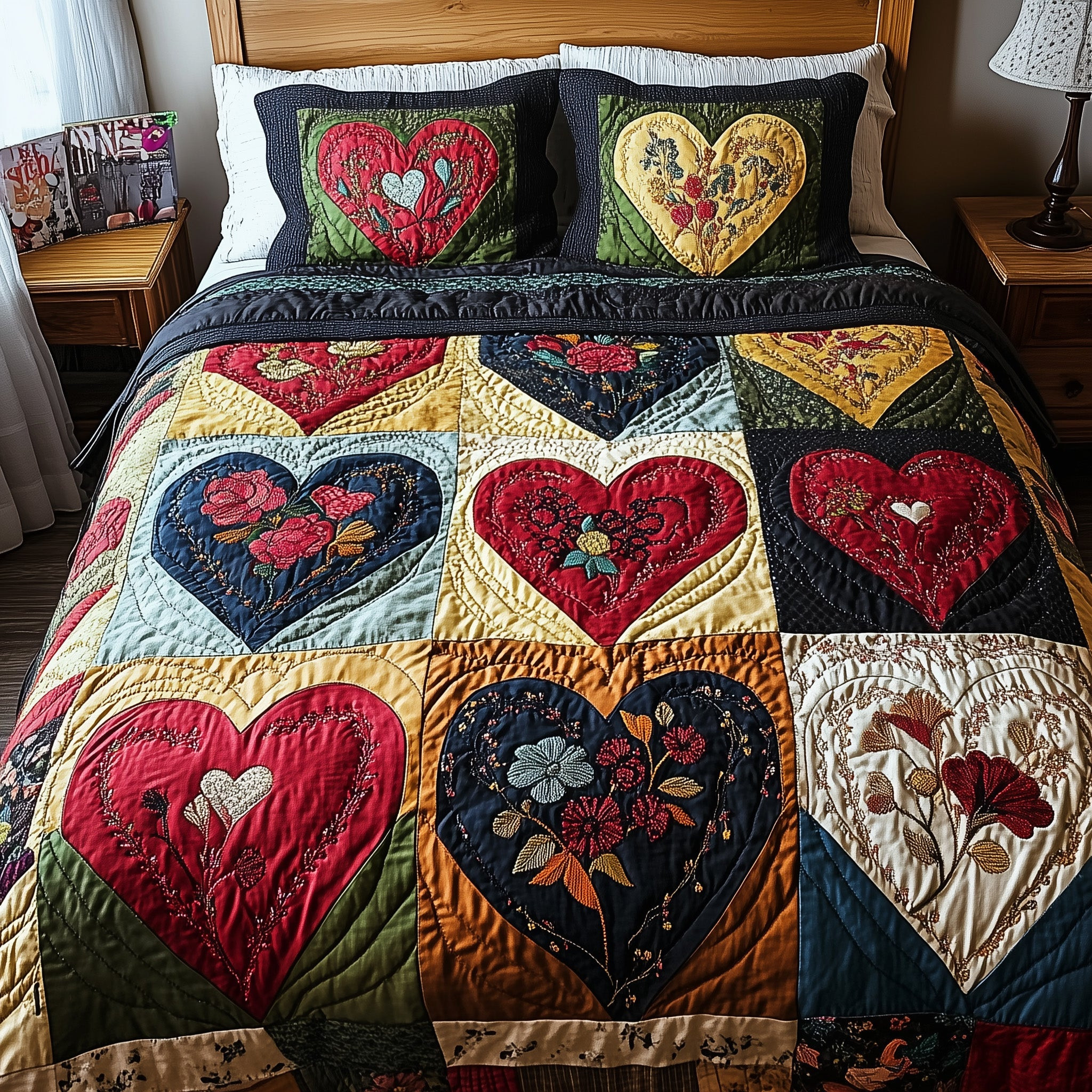 Heartfelt Vintage Blooms Quilted Bedding Set Duvet Cover Bedspread Set Item Valentines Presents For Boyfriend