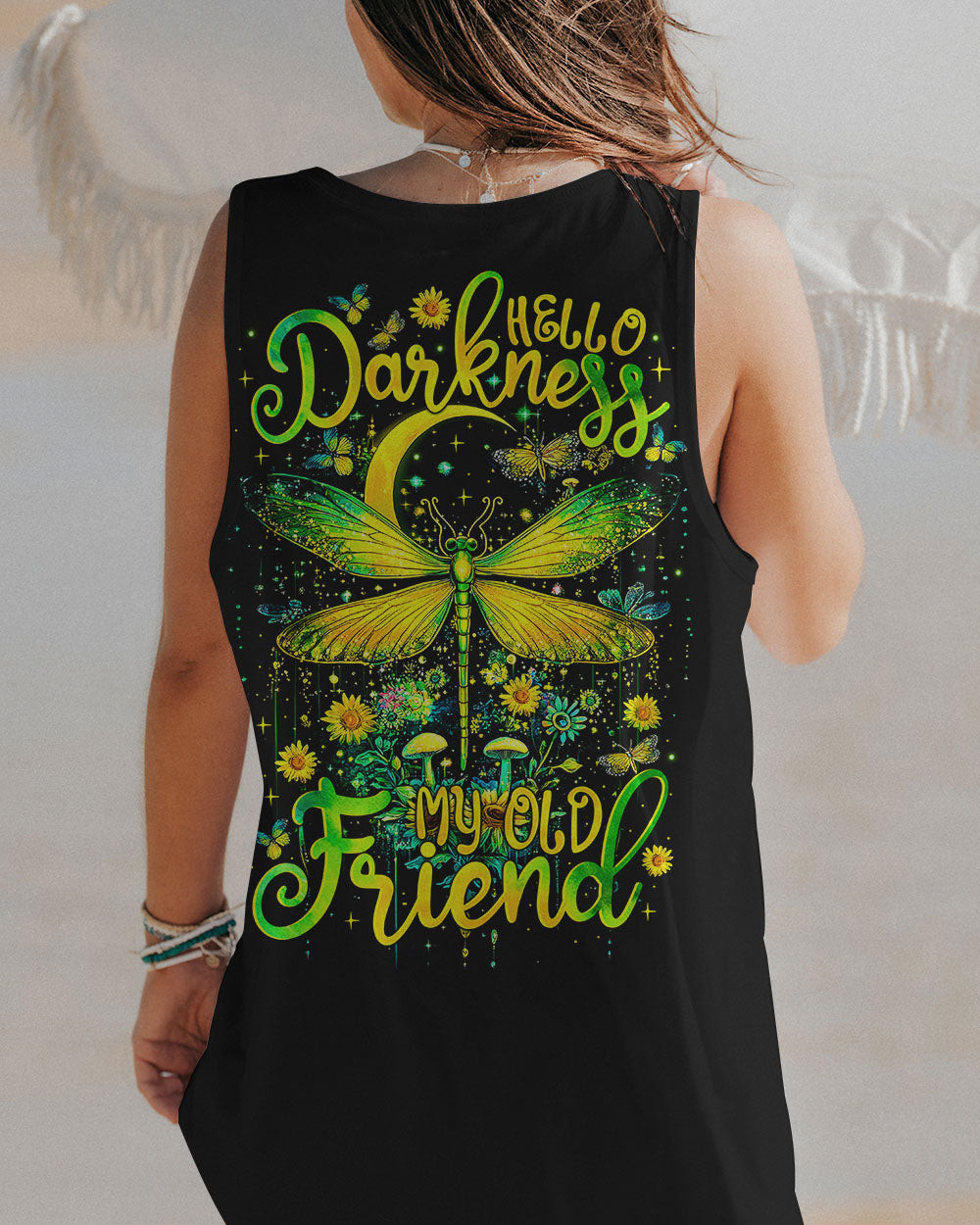 Hello Darkness My Old Friend Dragonfly Tank Top Best Birthday Gifts For Women