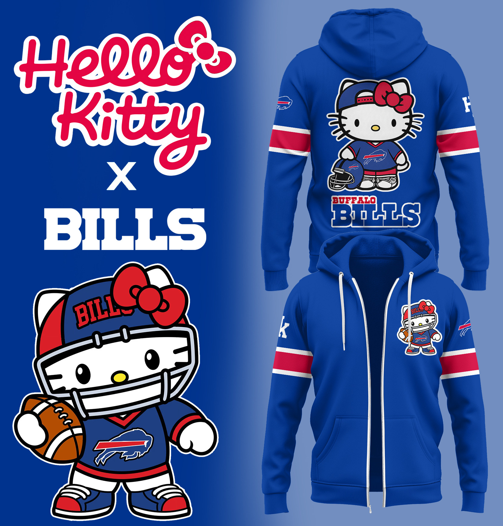 Hello Kitty X Buffalo Bills Zip Hoodie Best Gift For Football Lovers