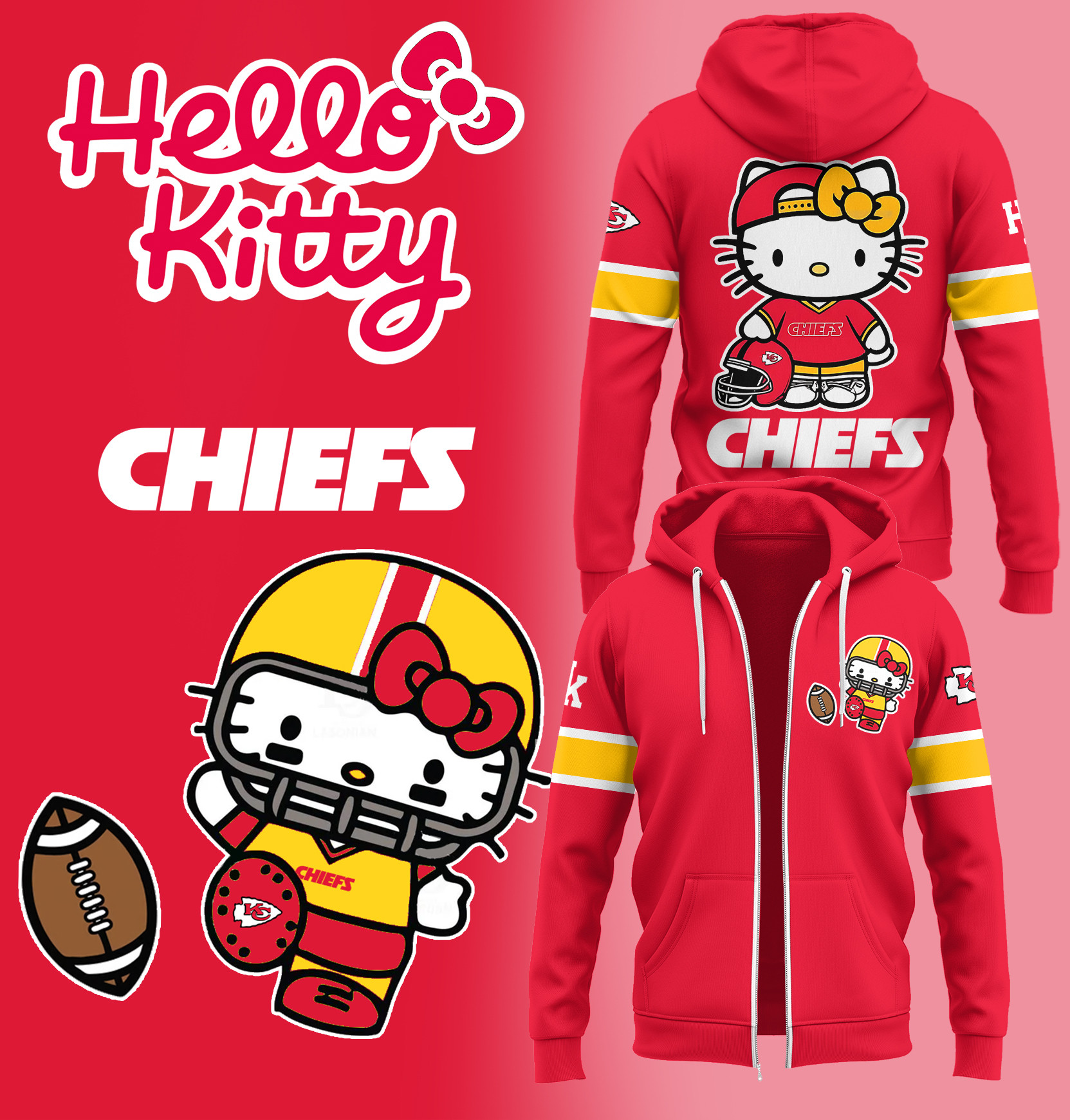 Hello Kitty X Kansas City Chiefs Zip Hoodie Football Themed Gifts