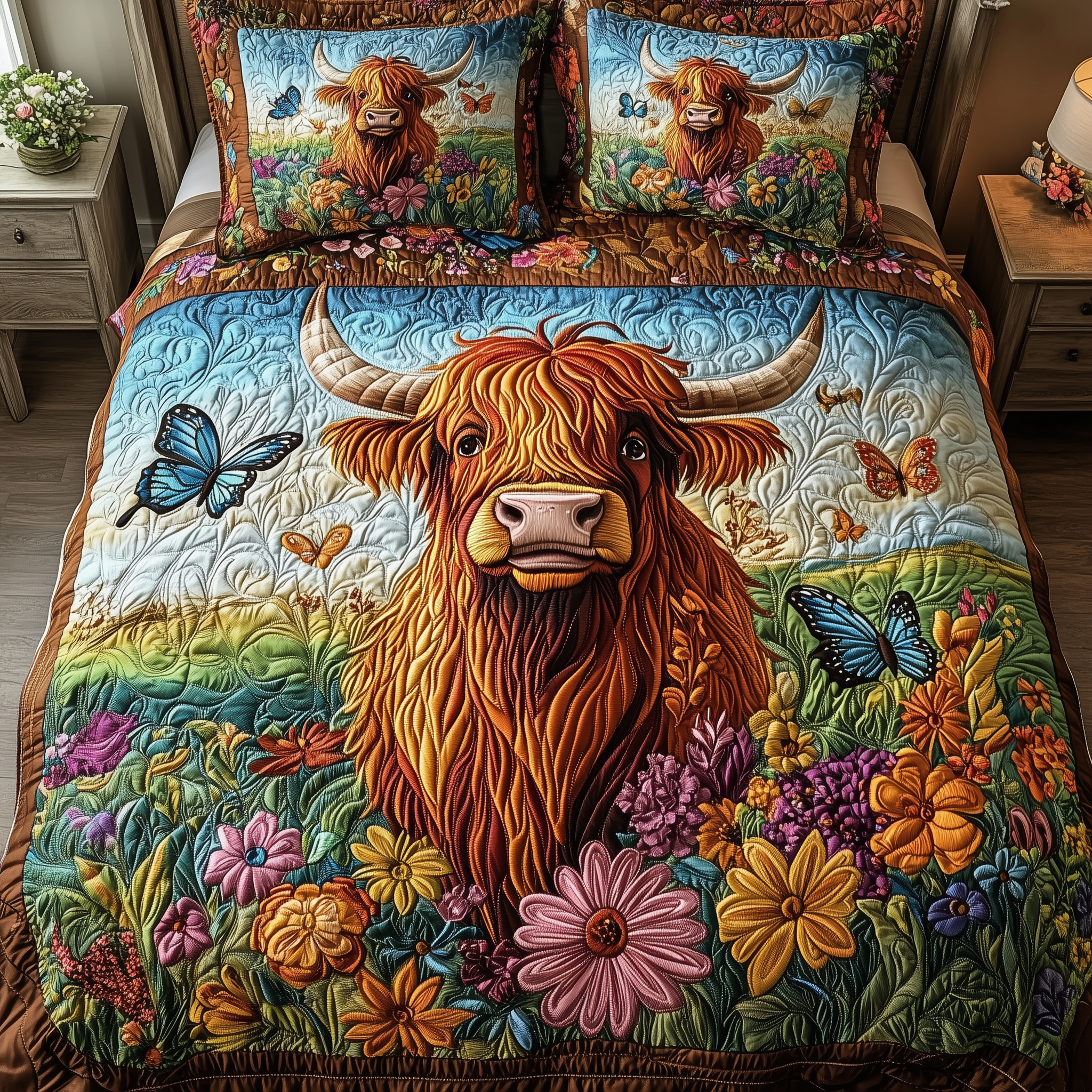 Highland Blooms Quilted Bedding Set Unique Duvet Cover Bedspread Set Awesome Birthday Day Gifts 2025