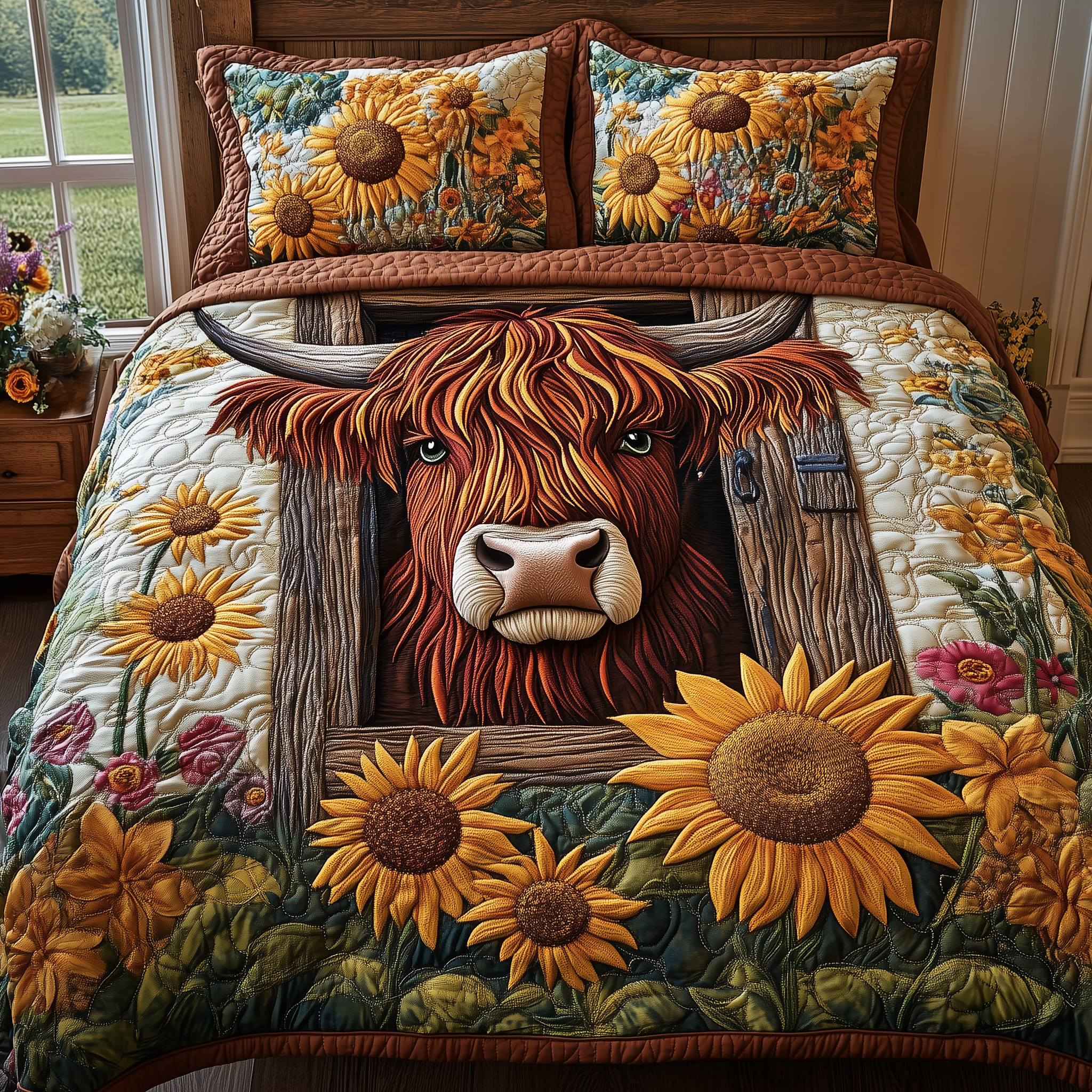 Highland Cow Quilted Bedding Set Best Father's Day Duvet Cover Set Cow Gifts For Him Her