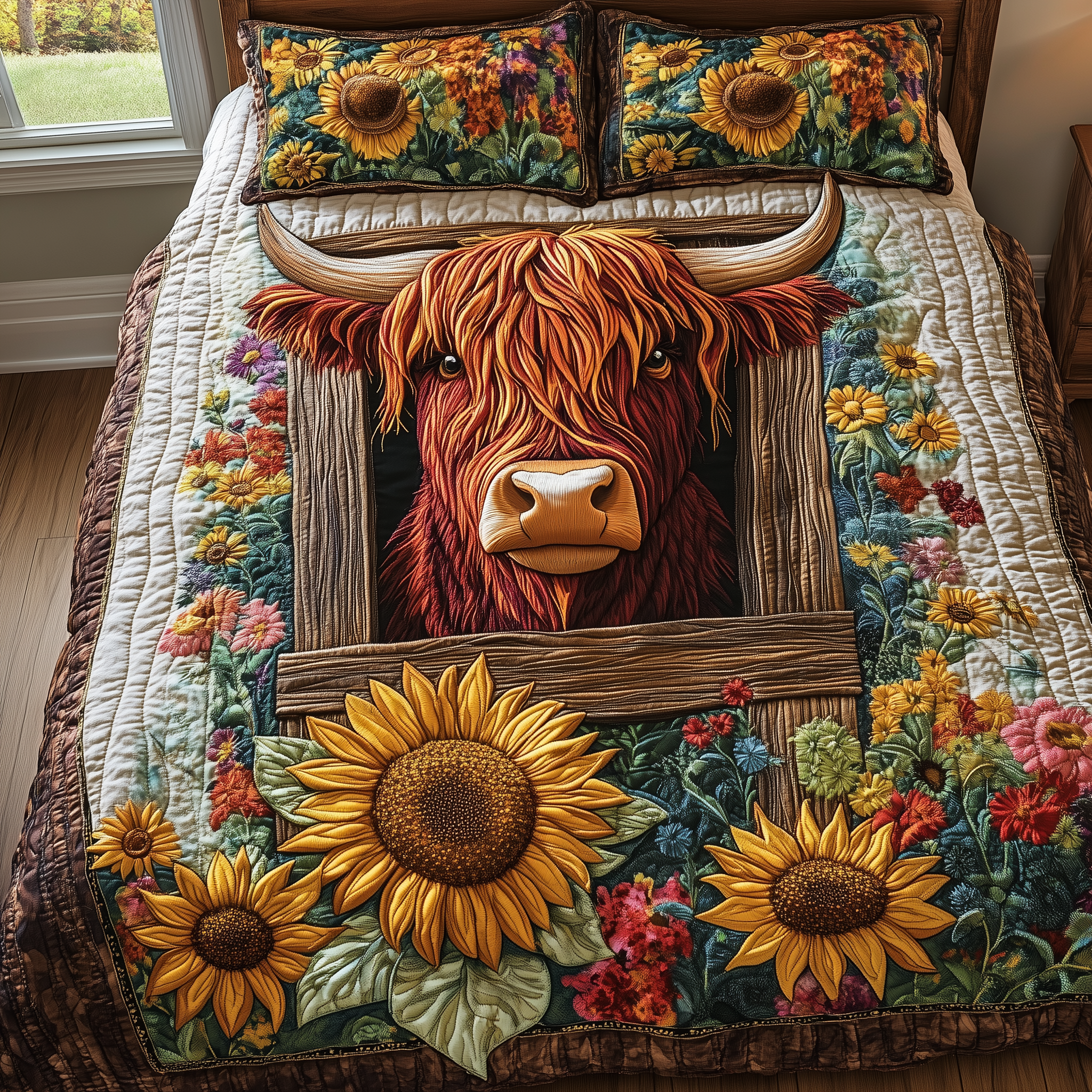 Highland Cow Quilted Bedding Set Best Father's Day Duvet Cover Set Cow Gifts For Women
