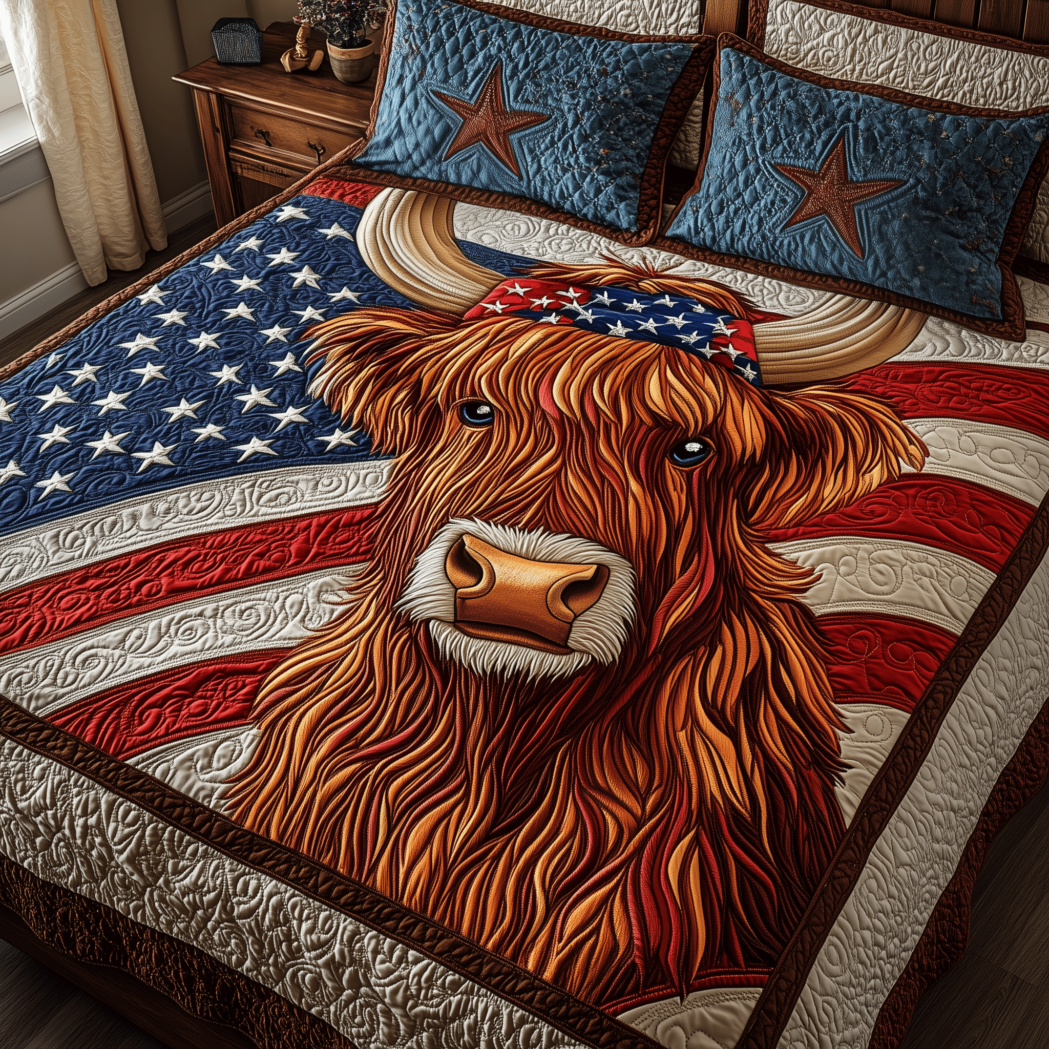 Highland Cow Quilted Bedding Set Best Father's Day Duvet Cover Set Cow Print Gifts For Her