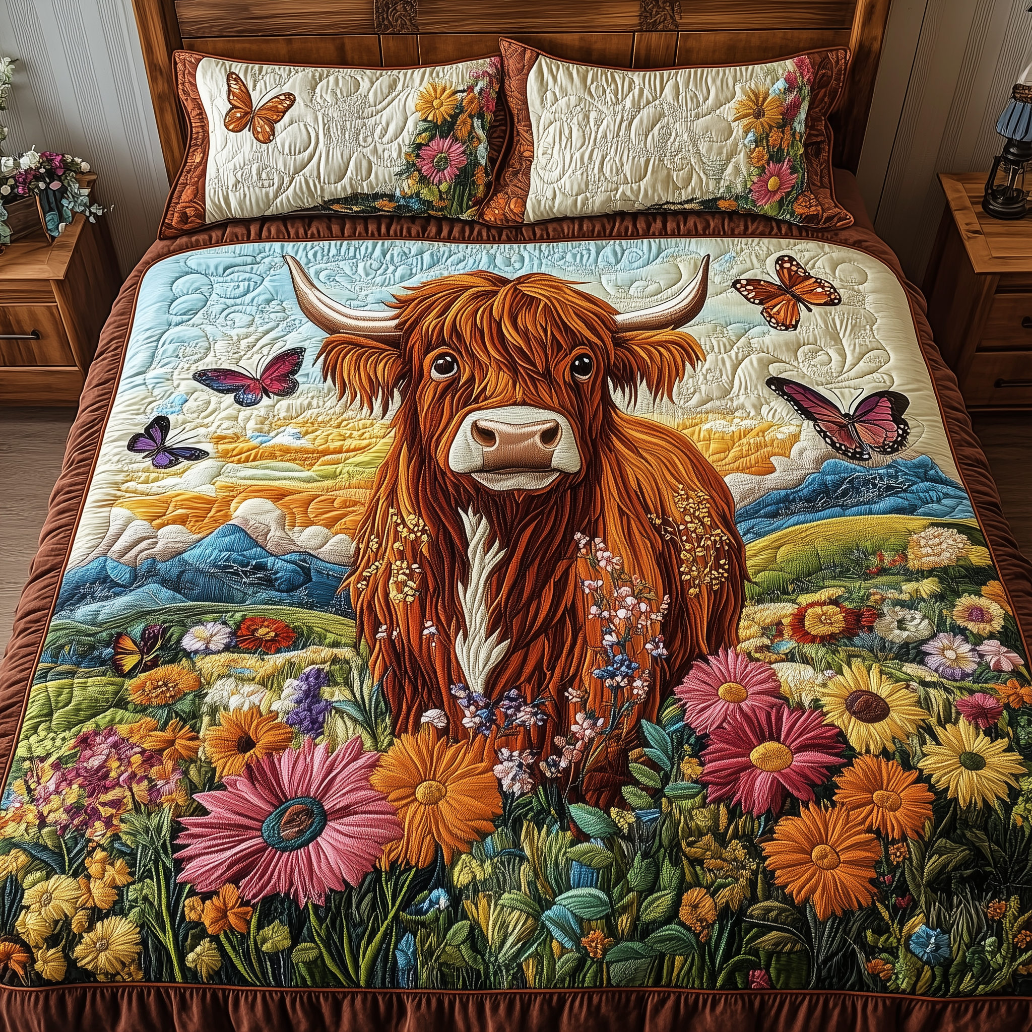 Highland Cow Quilted Bedding Set Best Father's Day Duvet Cover Set Presents For Cow Lovers