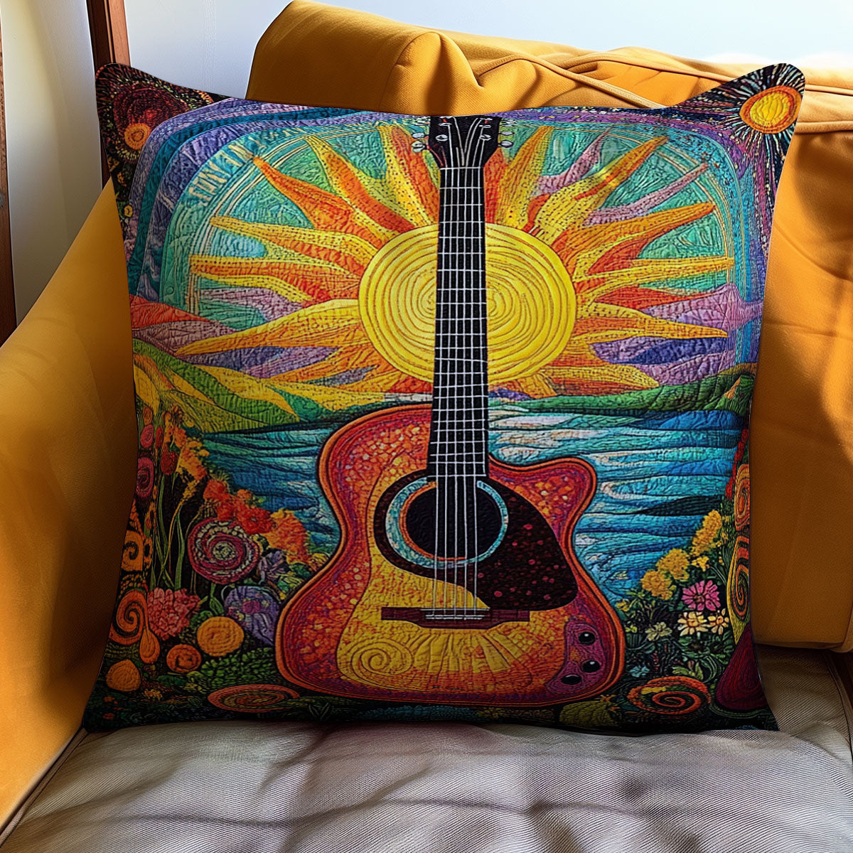 Hippie Guitar Quilt Pillow Case Best Christmas Presents For Guitarists