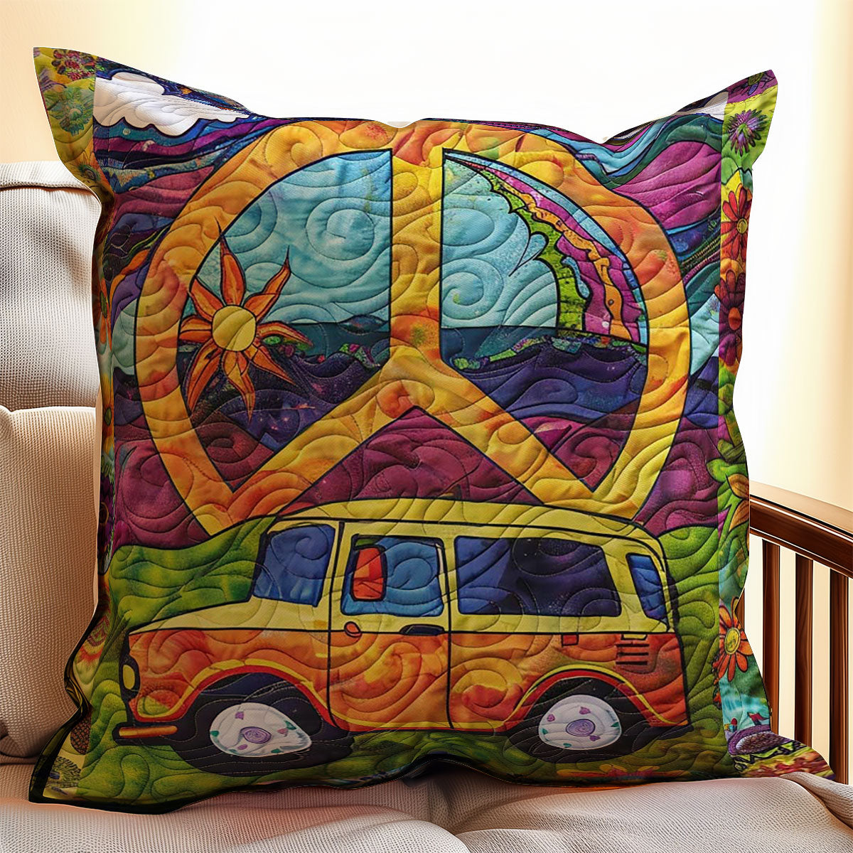 Hippie Hippy Car Quilt Pillow Case Couch Pillow Covers Gifts For Hippie Men Women