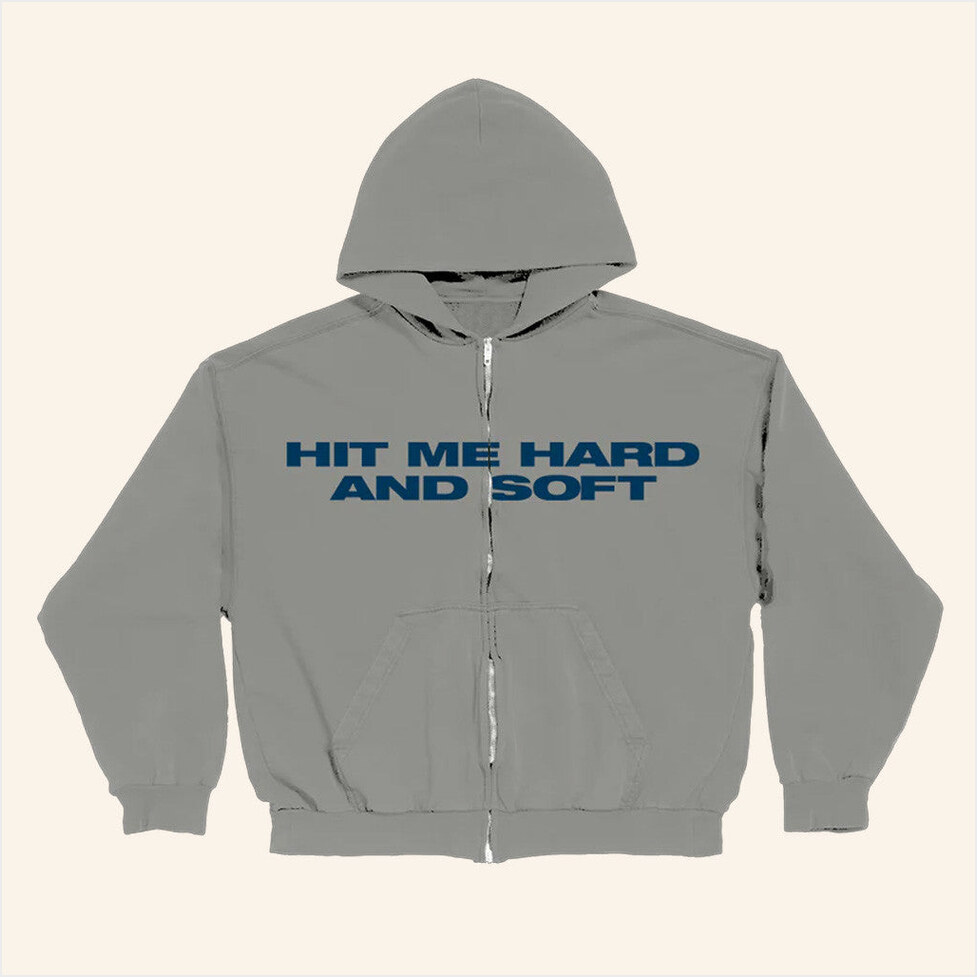 Hit Me Hard And Soft Grey Zipper Hoodie Billie Eilish Merch Gifts For Dad Gifts For Best Friend