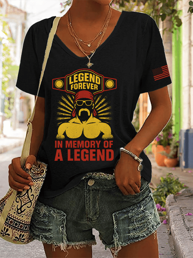 HK Legendary Wrestler Memorial V-neck Shirt Legend Forever In Memory Of A Legend Shirt Gifts For Wife