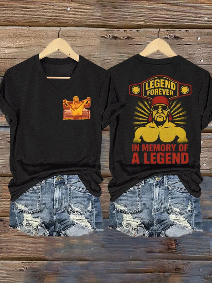 HK Legendary Wrestler Memorial V-neck Shirt Legend Forever In Memory Of A Legend Shirt Women's