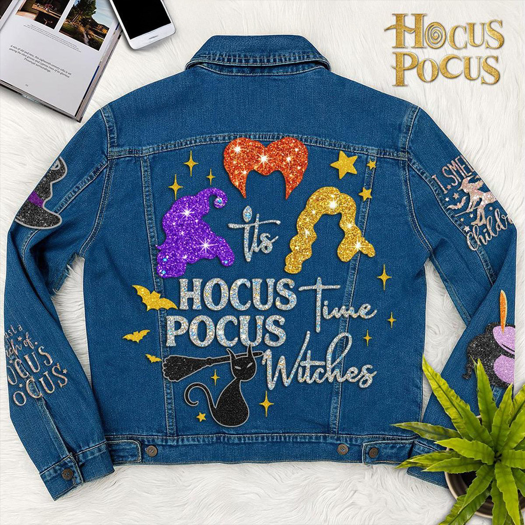 Hocus Pocus Its Time Witches Denim Jacket Hocus Pocus Merch Halloween Gifts For Her