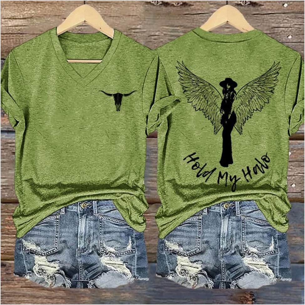 Hold My Halo Lainey Wilson V-neck T-Shirt Lainey Wilson Merch Music Country Gifts For Fans
