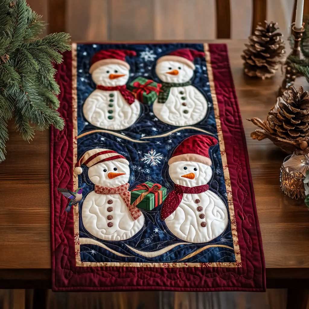 Holiday Cheer Snowman Quilted Table Runner Holiday Christmas Table Runner Kitchen Indoor Decorations