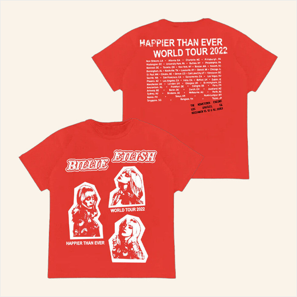 Homecoming Stamped Red Tour T-Shirt Billie Eilish Merch Gifts For Sister Birthday Gift Ideas