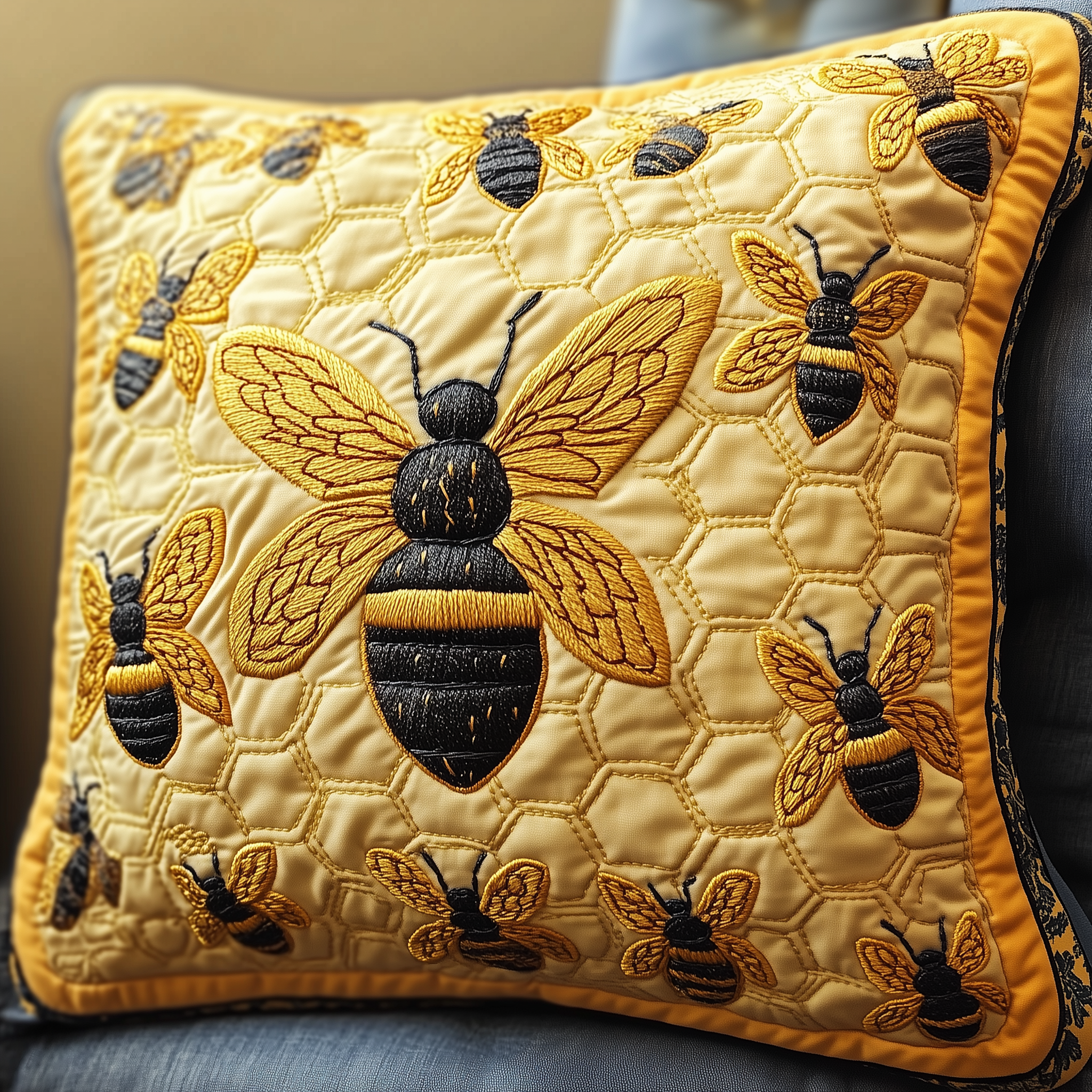 Honey Bee Quilted Pillow Case Decorative Pillow Cover Skull Items Bumble Bee Gifts For Women