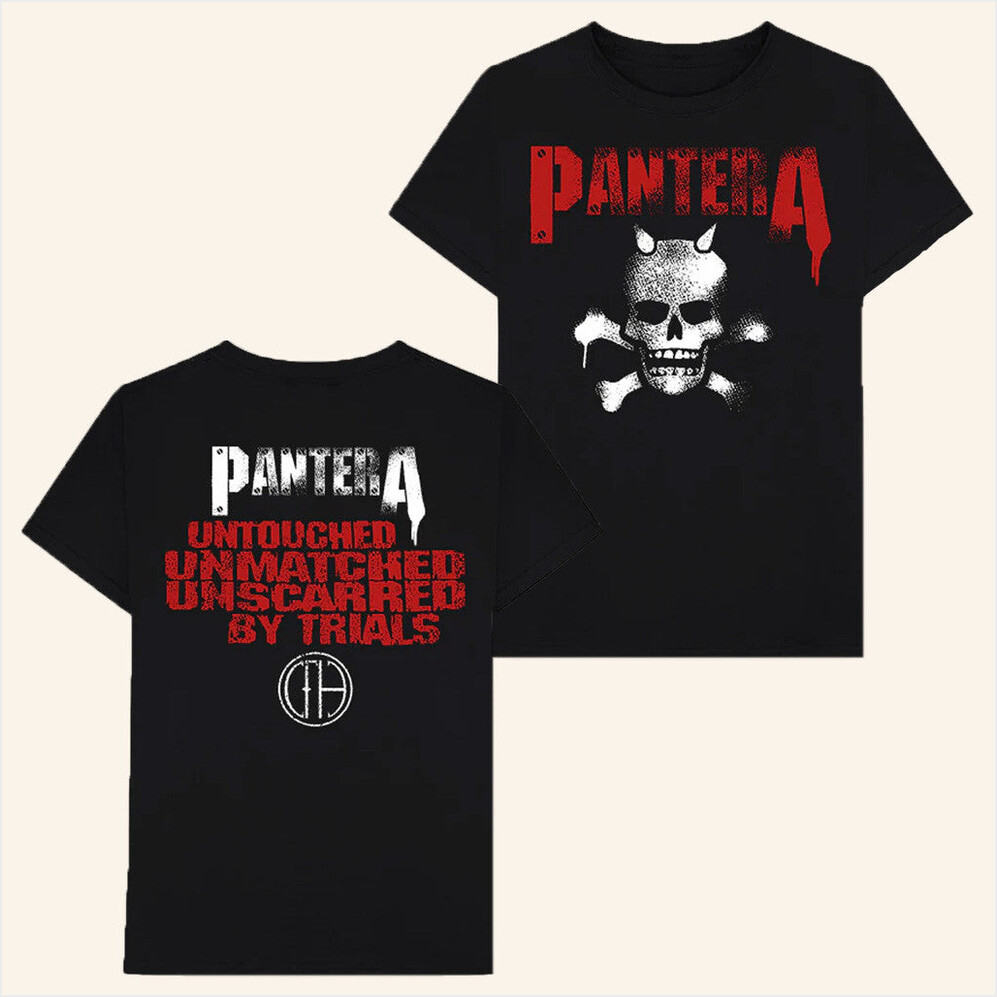 Horned Skull Stencil T-Shirt Pantera Merch Presents For Boyfriend Gifts For Best Friend