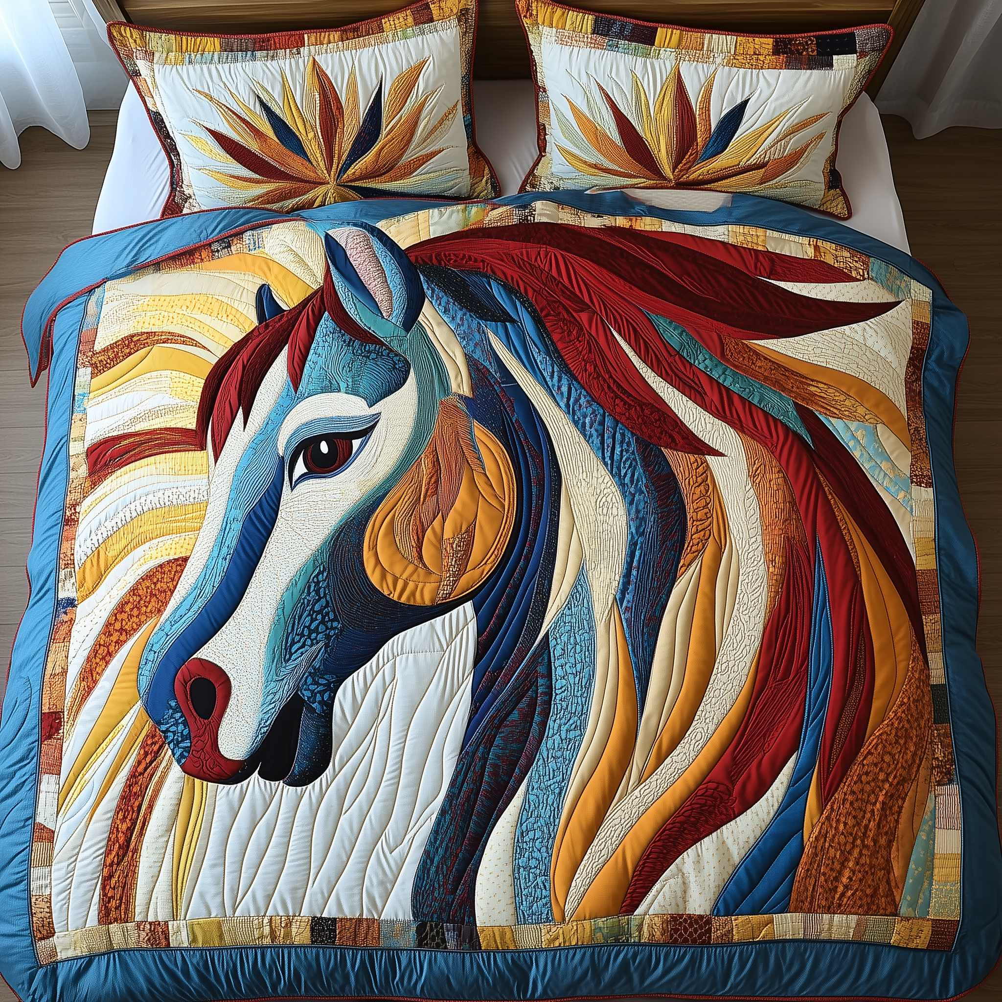 Horse Quilted Bedding Set Valentine'S Day Duvet Cover Set Presents For Horse Lovers