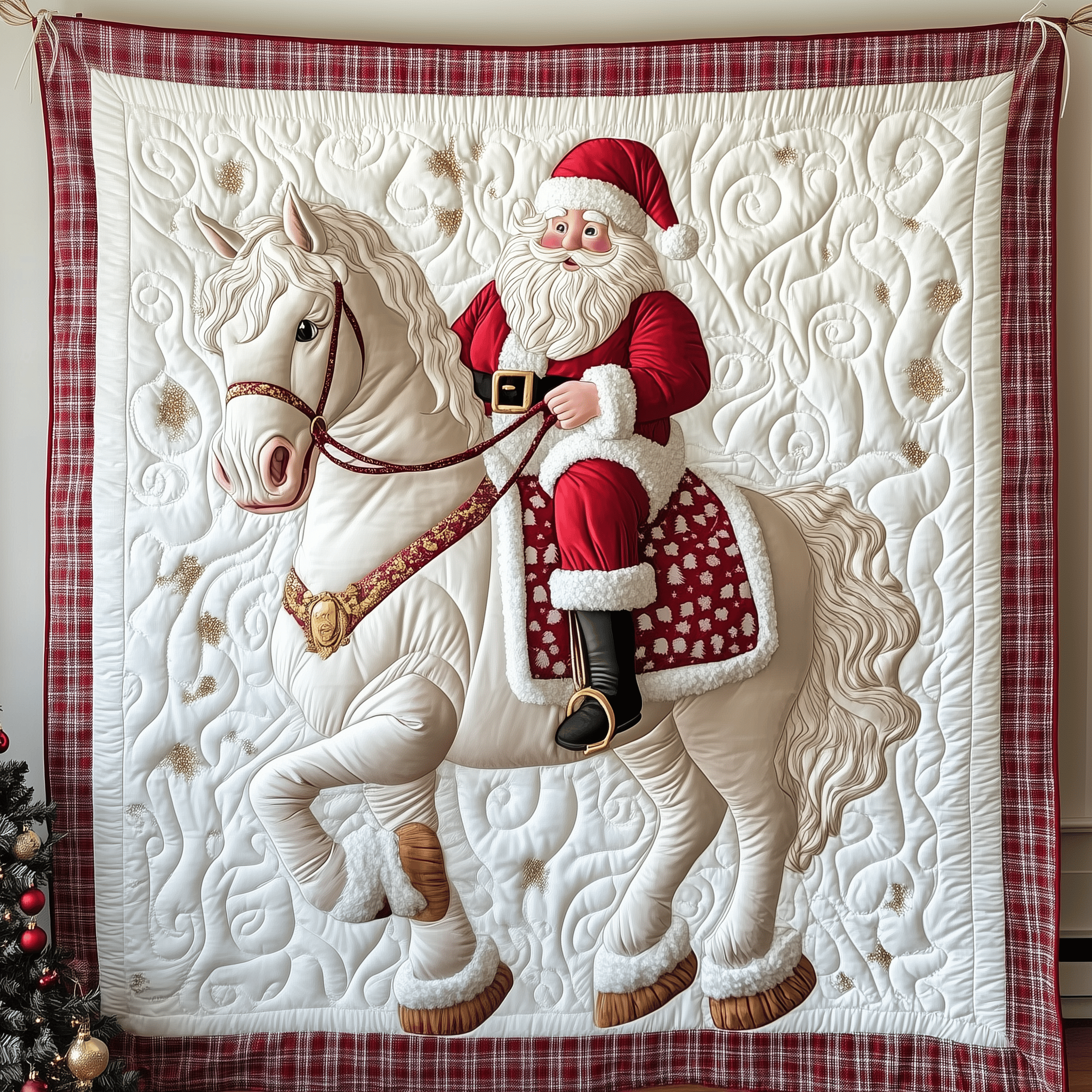 Horse Riding With Santa Claus Quilted Blanket Unique Gifts For Horse Lovers