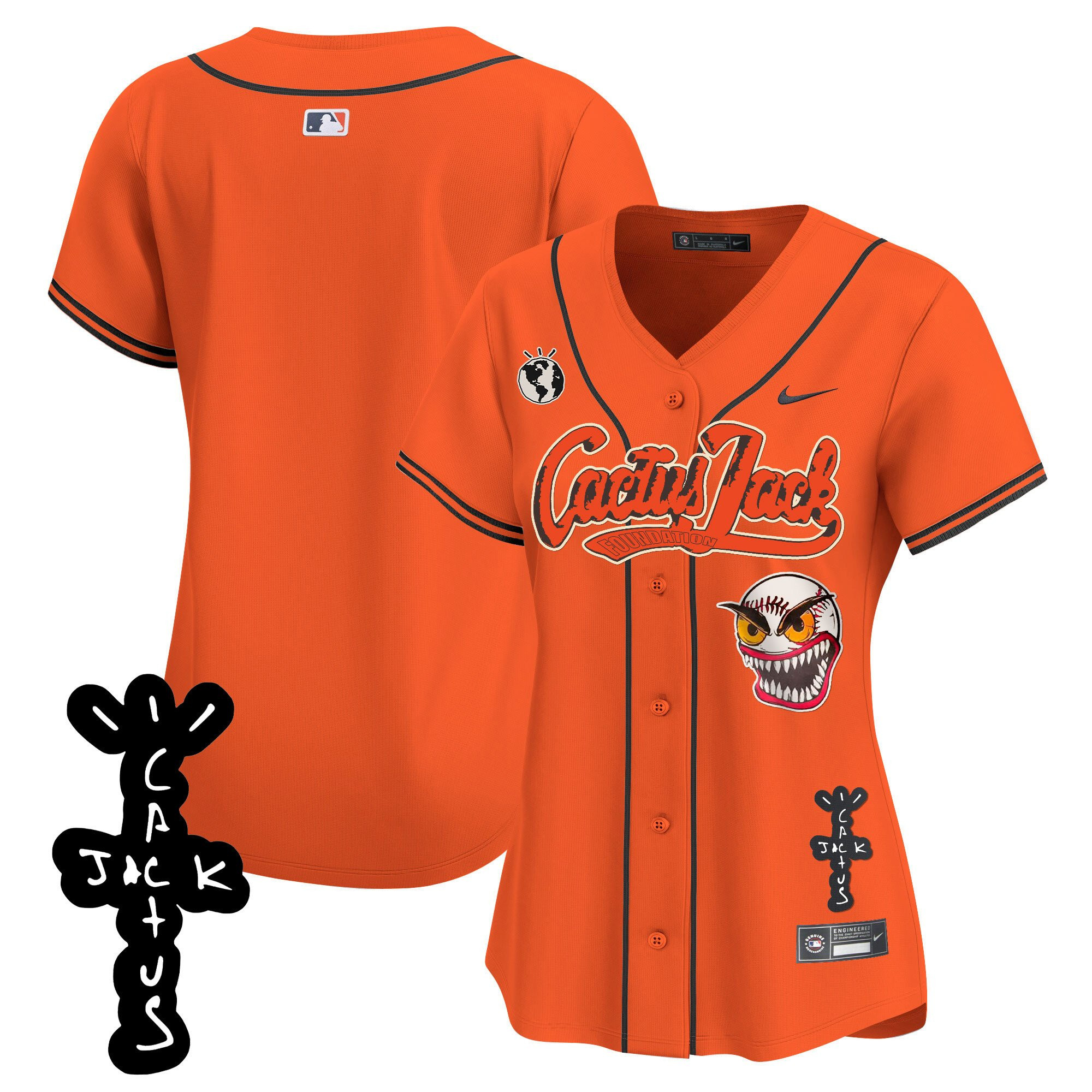 Houston Astros Cactus Jack Patch V2 Women Jersey - Orange - JS897