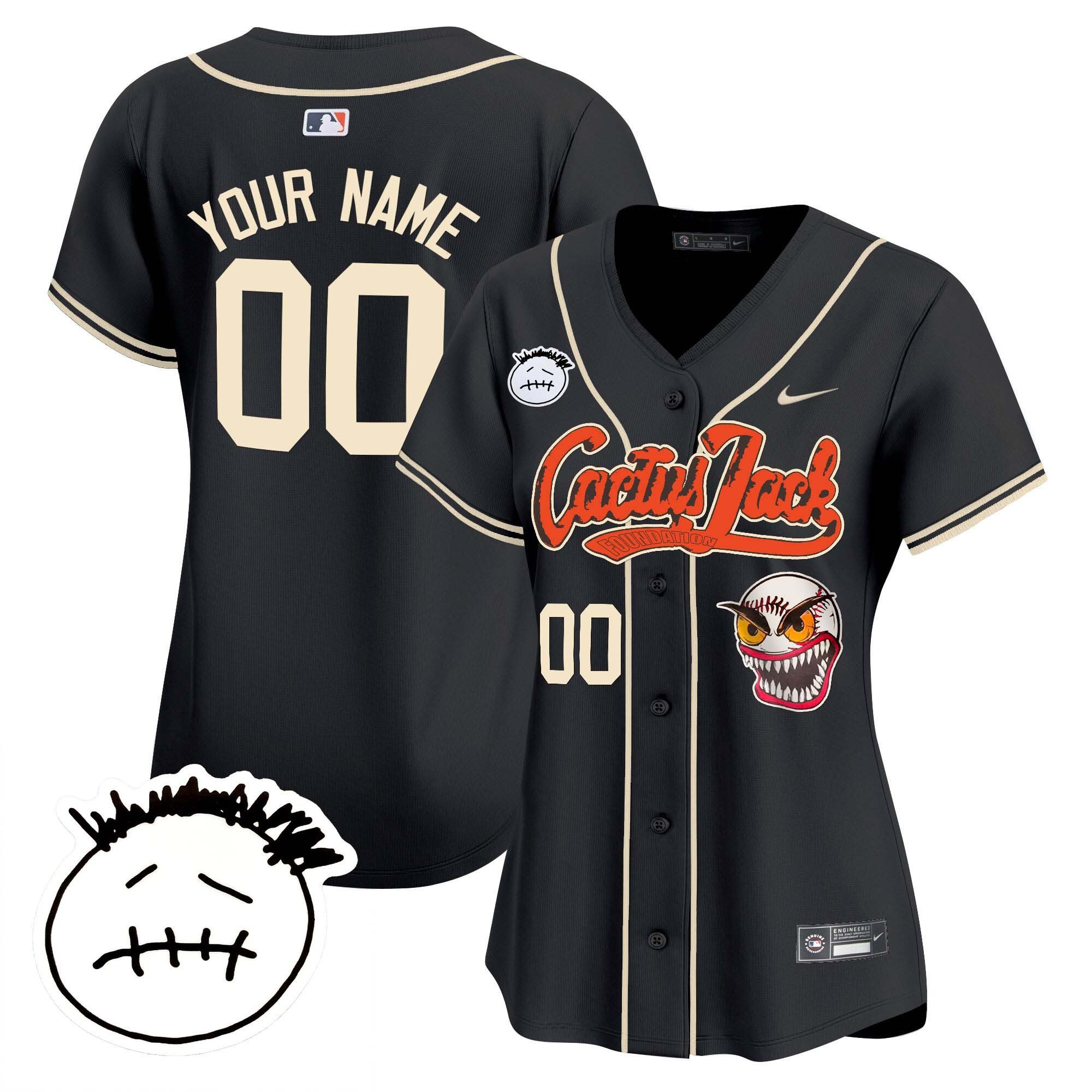 Houston Astros Cactus Jack Patch V3 Custom Women Jersey - Black - JS571