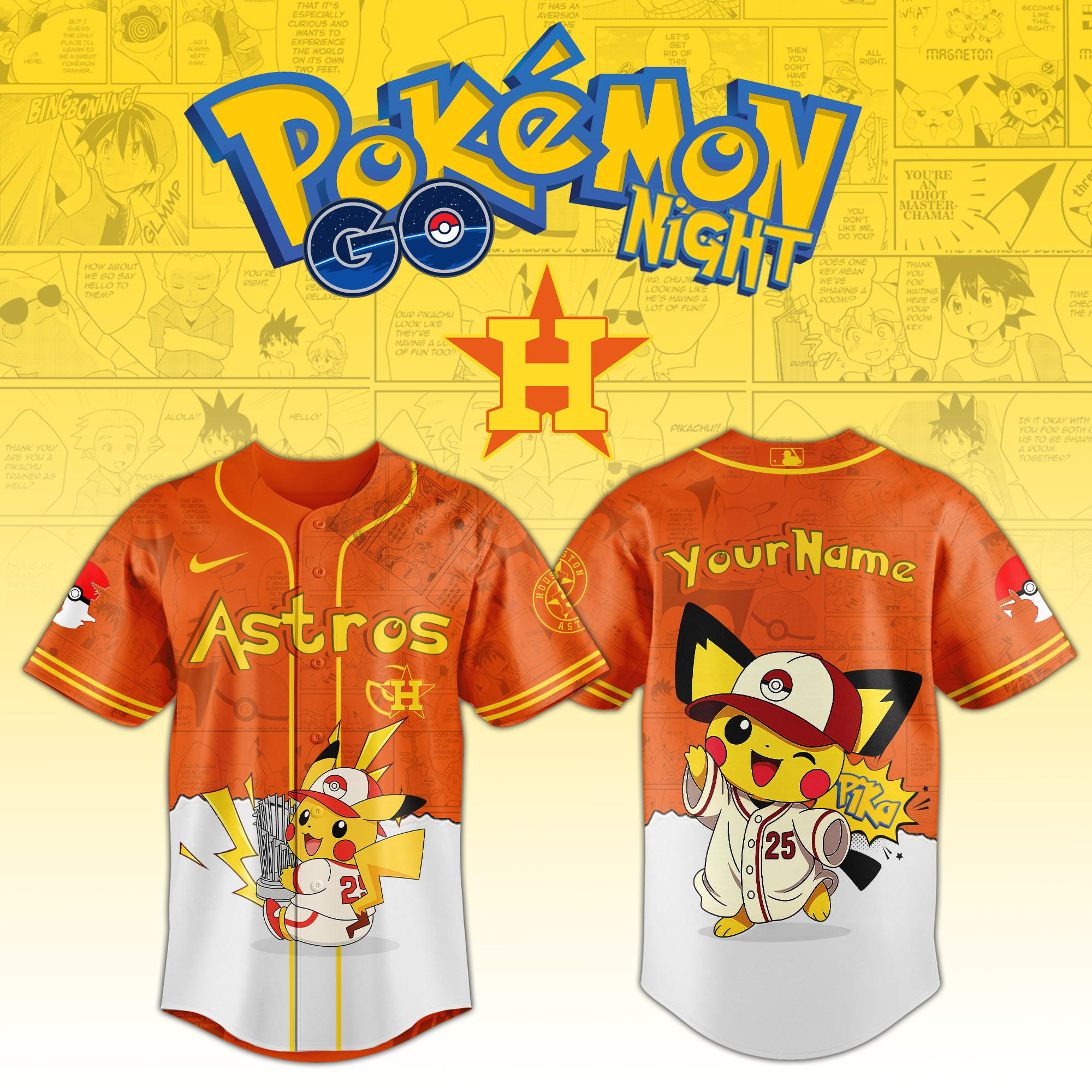 Houston Astros Mlb X Pokemon Go Night Personalized Baseball Jersey For Fans