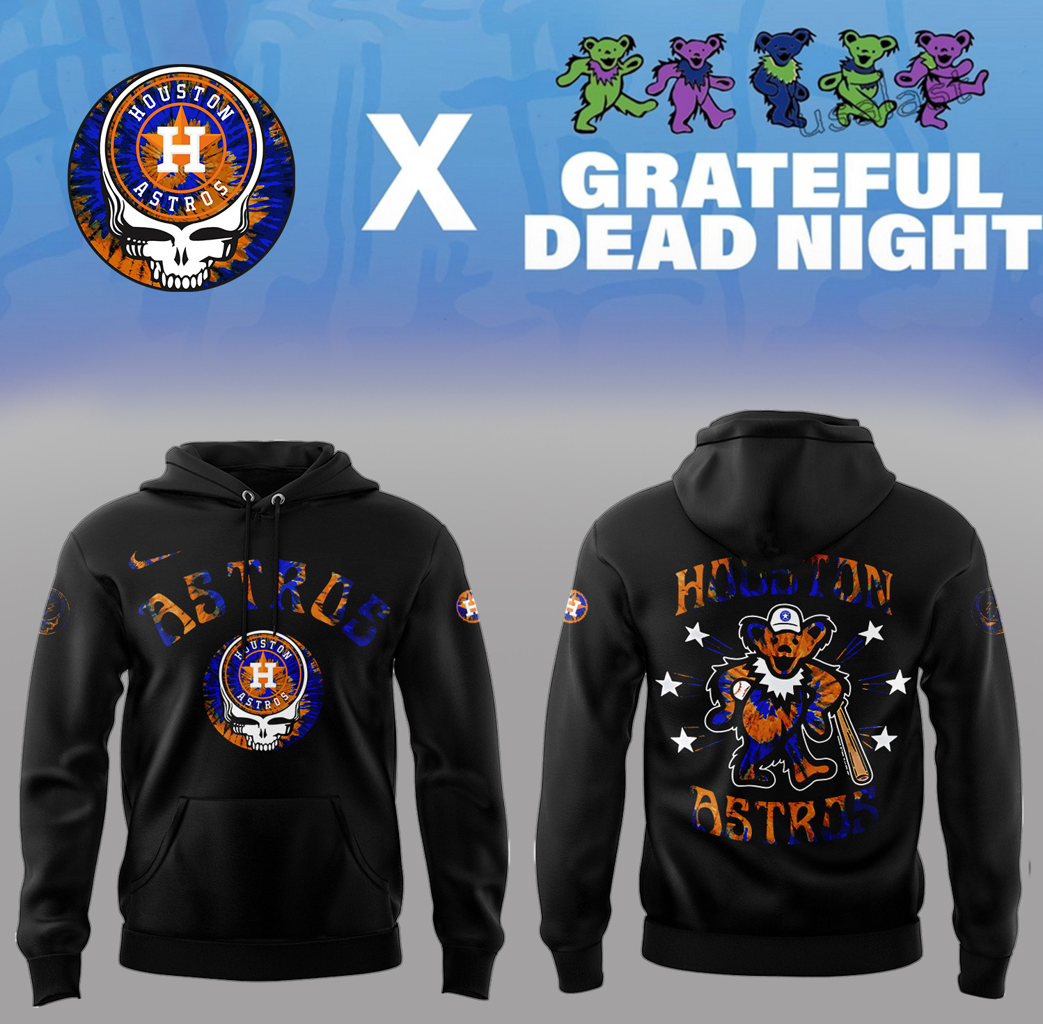 Houston Astros X Grateful Dead Night Black Hoodie Gift for Him