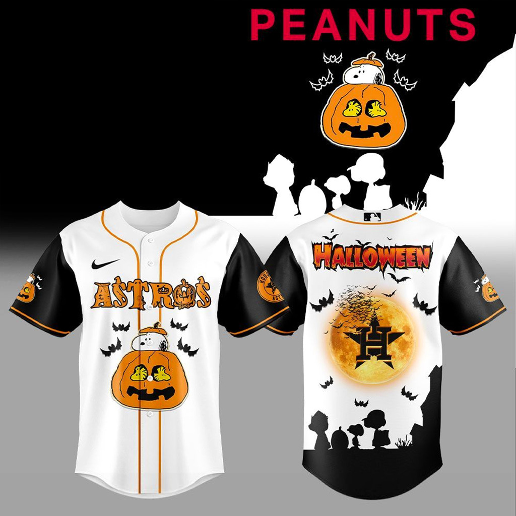 Houston Astros X Peanuts To Halloween 2025 Jersey Houston Astros Merch Cool Baseball Gifts