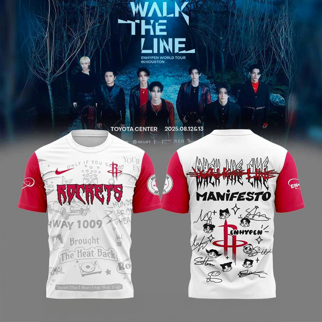 Houston Rockets X Enhypen Walk The Line 2025 Signature Tshirt Hoodie