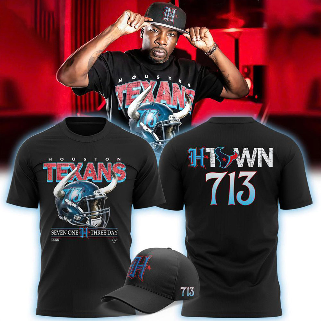 Houston Texans 713 Black T-Shirt Houston Astros Merch Gifts For Football Fan