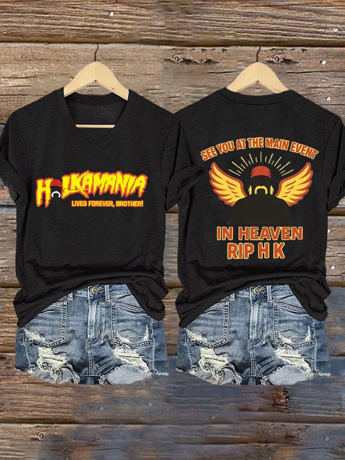 Hulkamania Legendary Wrestler Memorial V-neck Shirt In Heaven RIP HK Shirt Women's