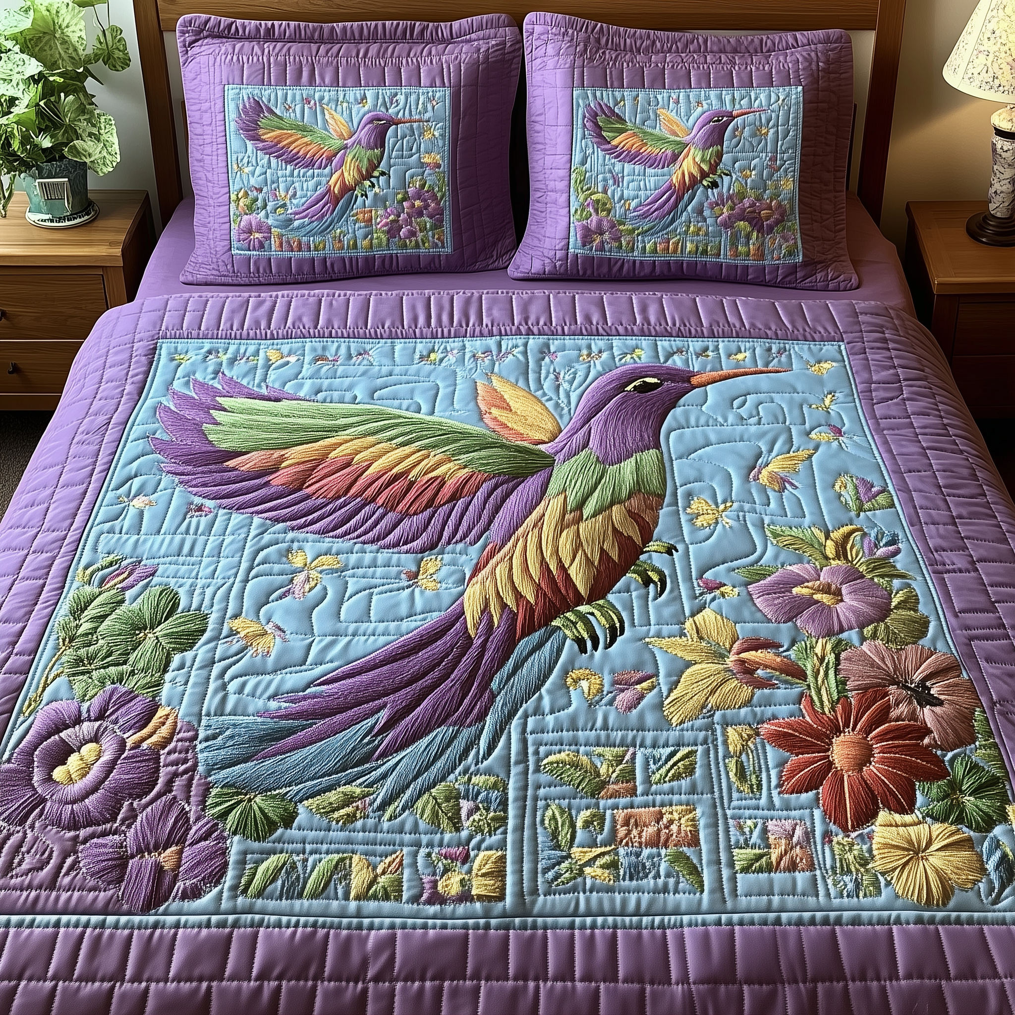 Hummingbird Bouquet Quilted Bedding Set Duvet Cover Bedspread Set Item Best Gifts For Hummingbird Lovers