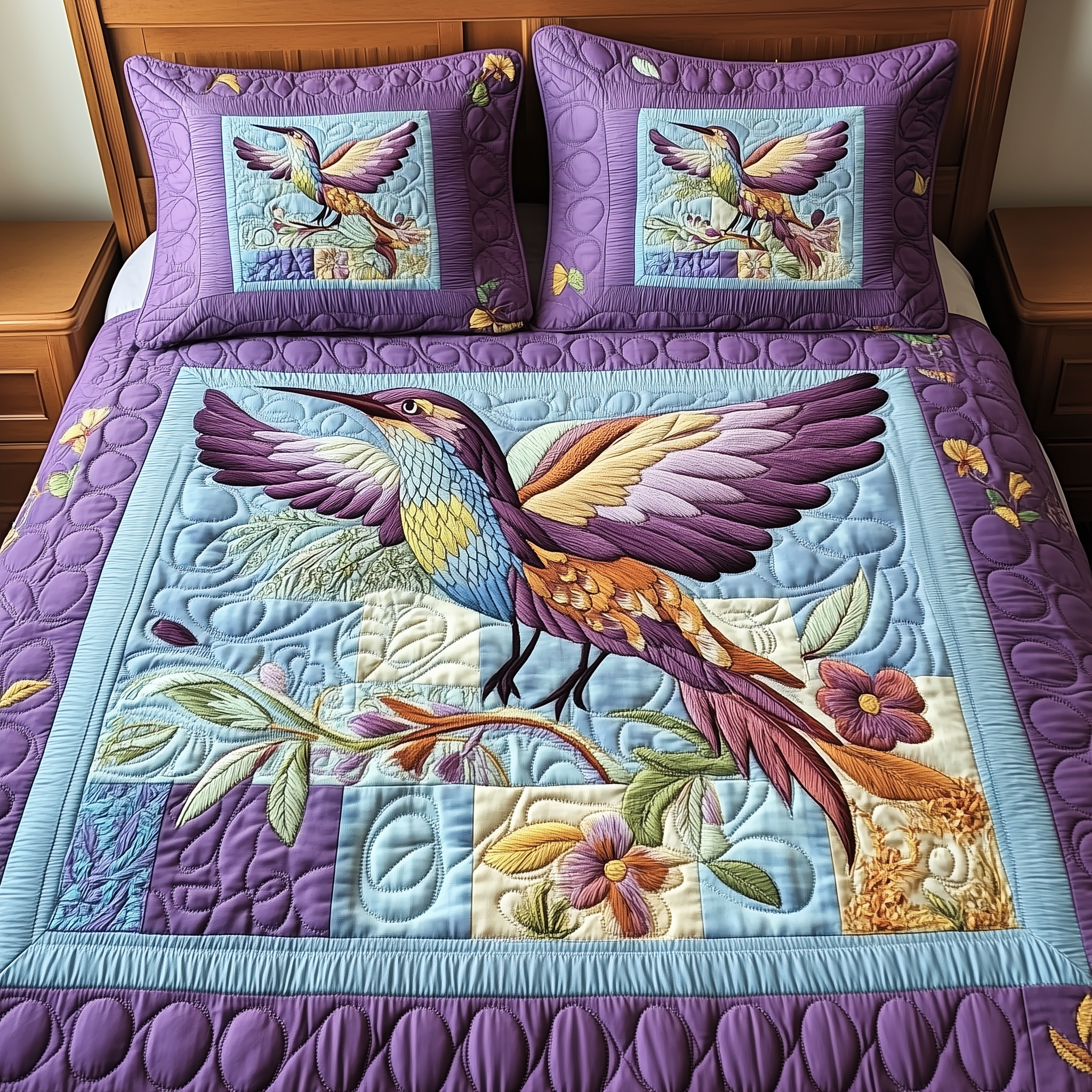 Hummingbird Bouquet Quilted Bedding Set Duvet Cover Bedspread Set Item Hummingbird Themed Gifts