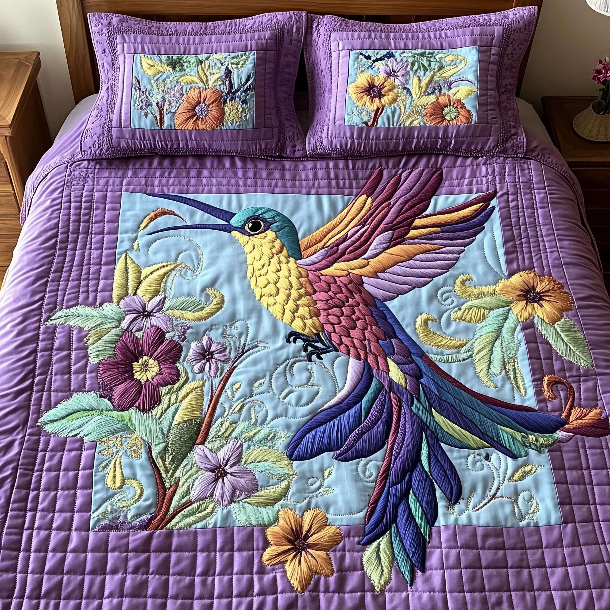 Hummingbird Bouquet Quilted Bedding Set Duvet Cover Bedspread Set Item Unique Gifts For Hummingbird Lovers