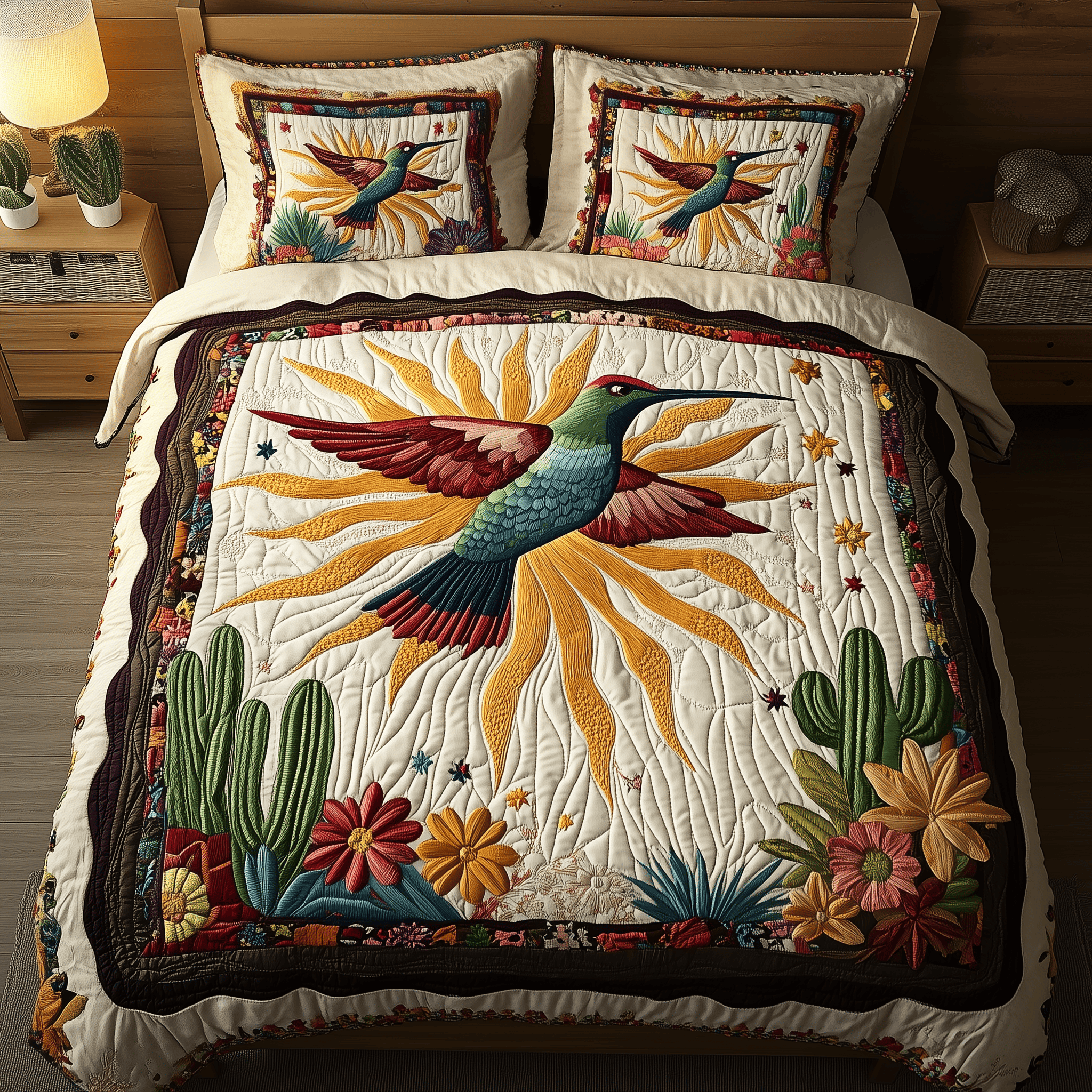 Hummingbird Color Trail Quilted Bedding Set Best Duvet Cover Bedspread Set Unique Hummingbird Gifts