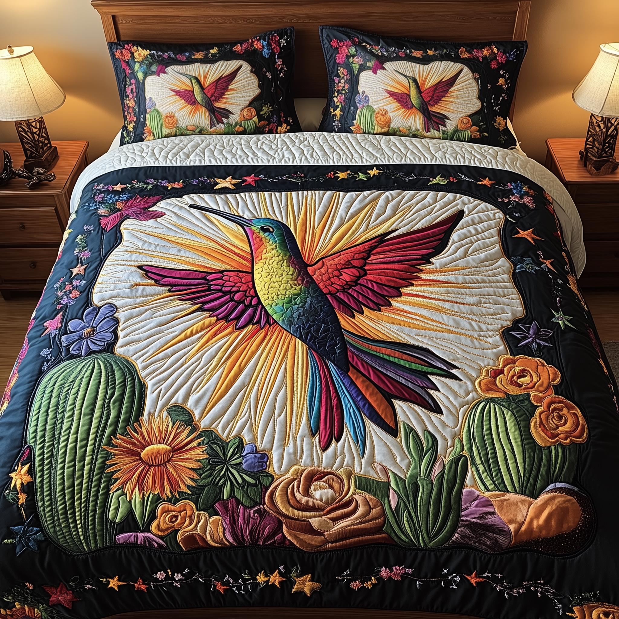 Hummingbird Desert Bloom Quilted Bedding Set Best Duvet Cover Bedspread Set Present Ideas For Mom