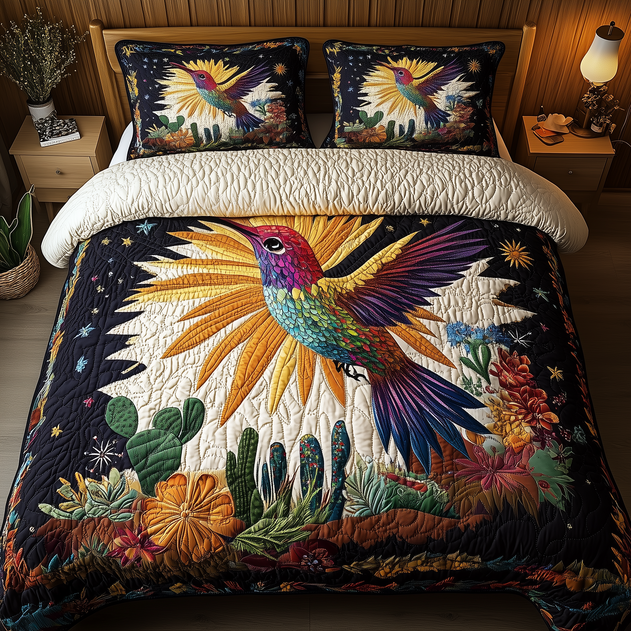 Hummingbird Floral Escape Quilted Bedding Set Best Duvet Cover Bedspread Set Hummingbird Gifts For Her