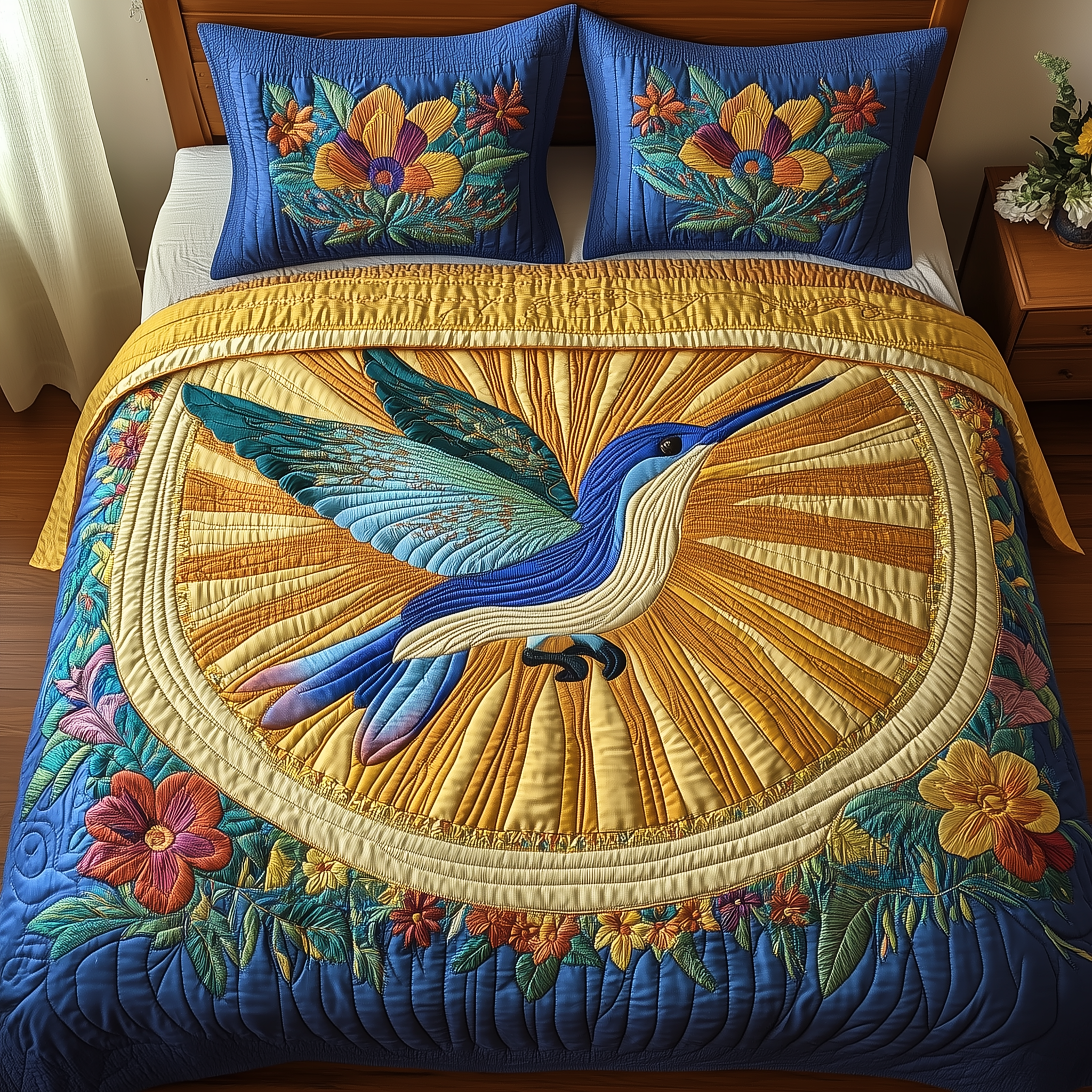 Hummingbird Haven Quilted Bedding Set Duvet Cover Bedspread Set Item Gifts For Hummingbird Lovers