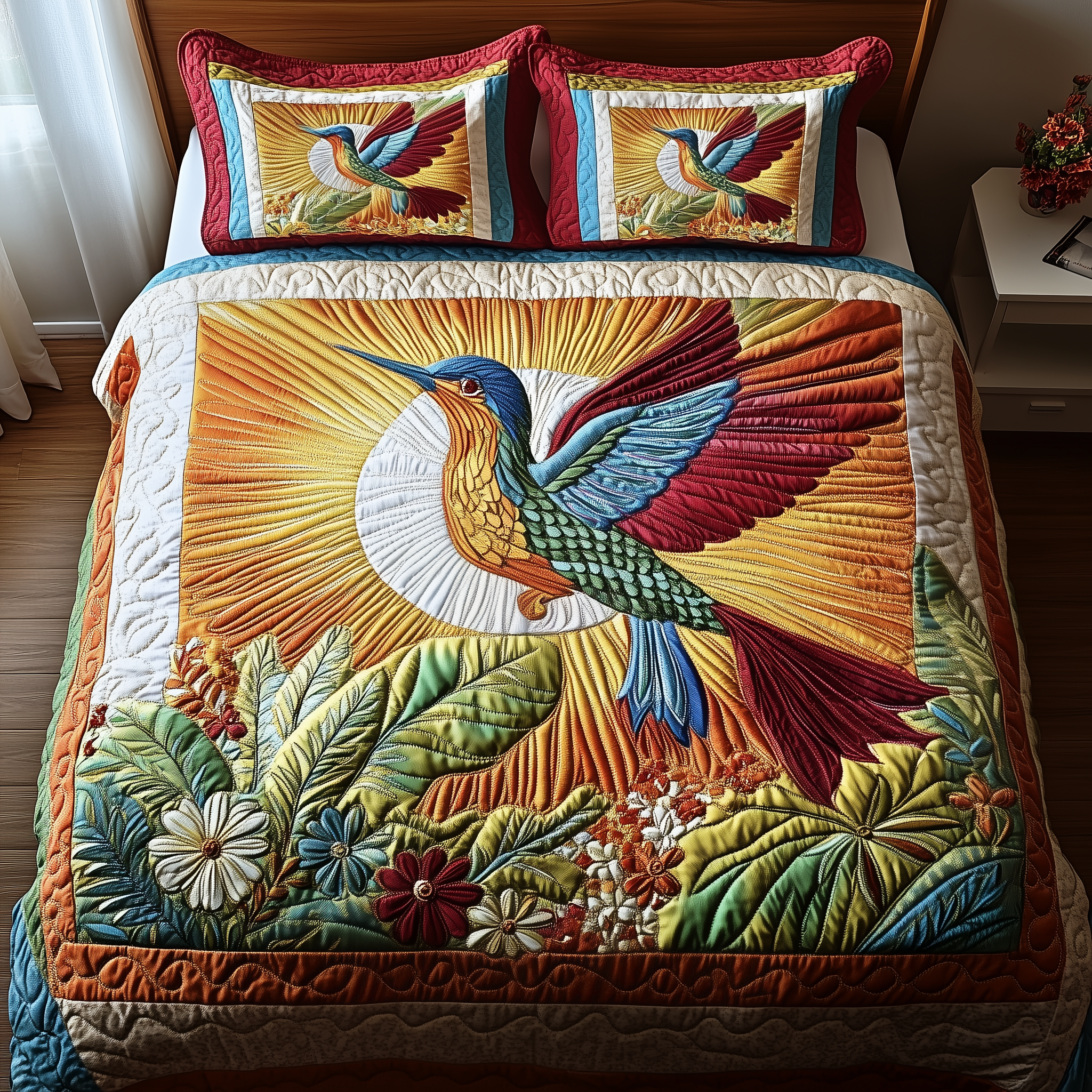 Hummingbird Haven Quilted Bedding Set Duvet Cover Bedspread Set Item Hummingbird Gift Ideas