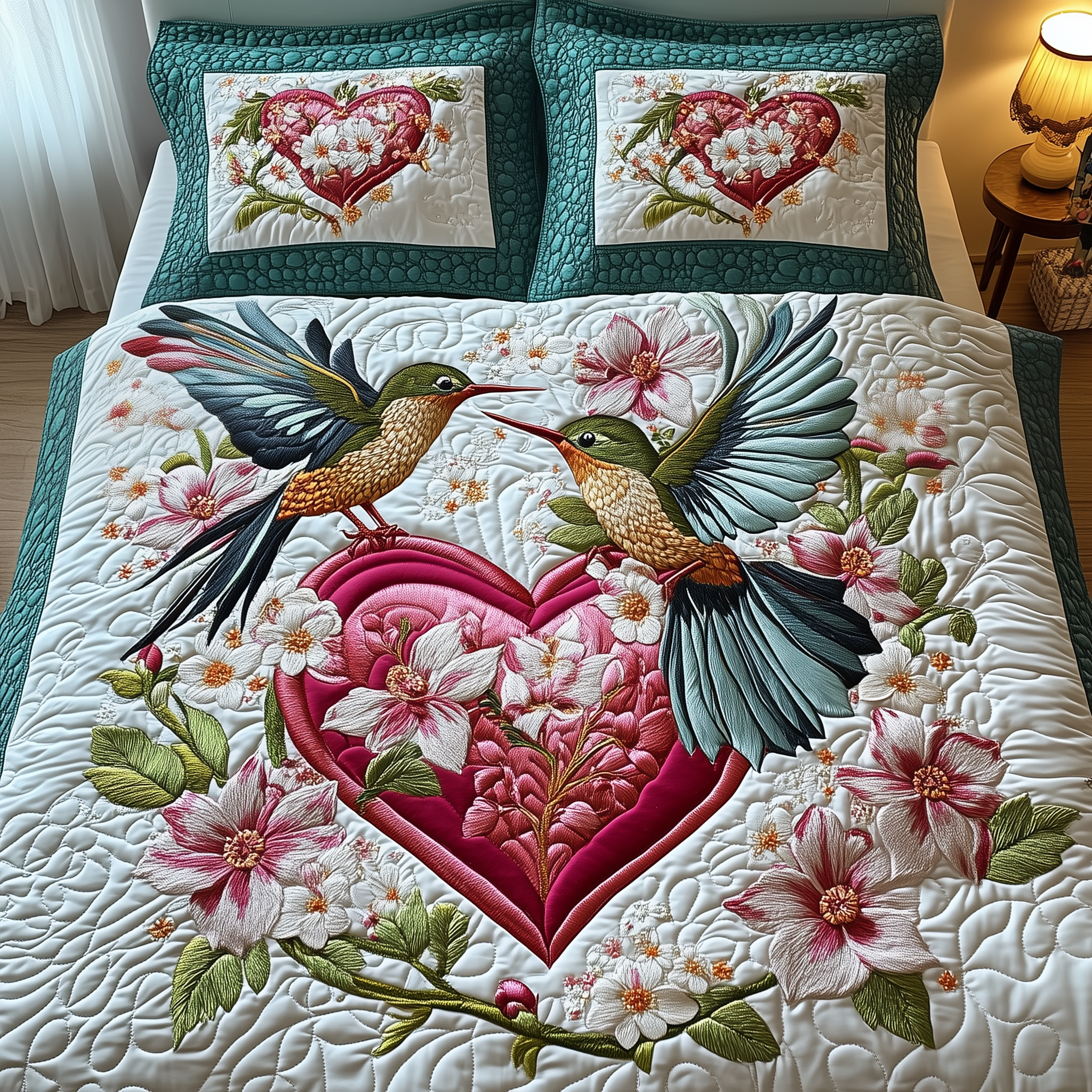 Hummingbird Love Quilted Bedding Set Best Duvet Cover Bedspread Set Gifts For Hummingbird Lovers