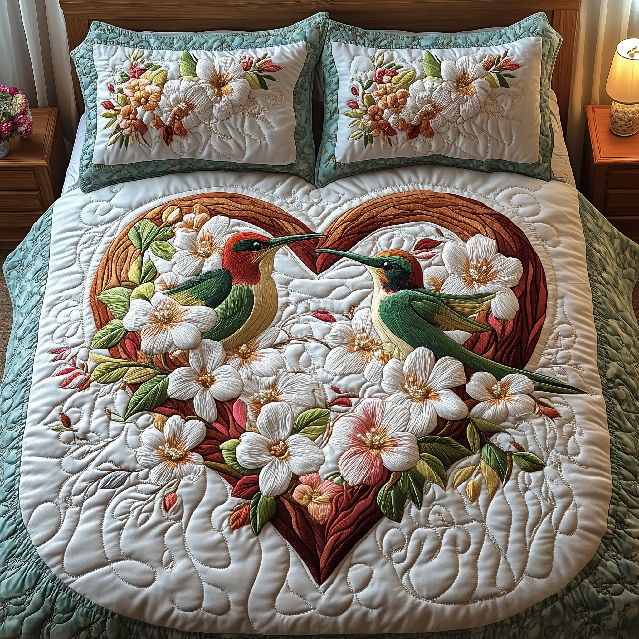 Hummingbird Love Quilted Bedding Set Best Duvet Cover Bedspread Set Hummingbird Gifts For Her