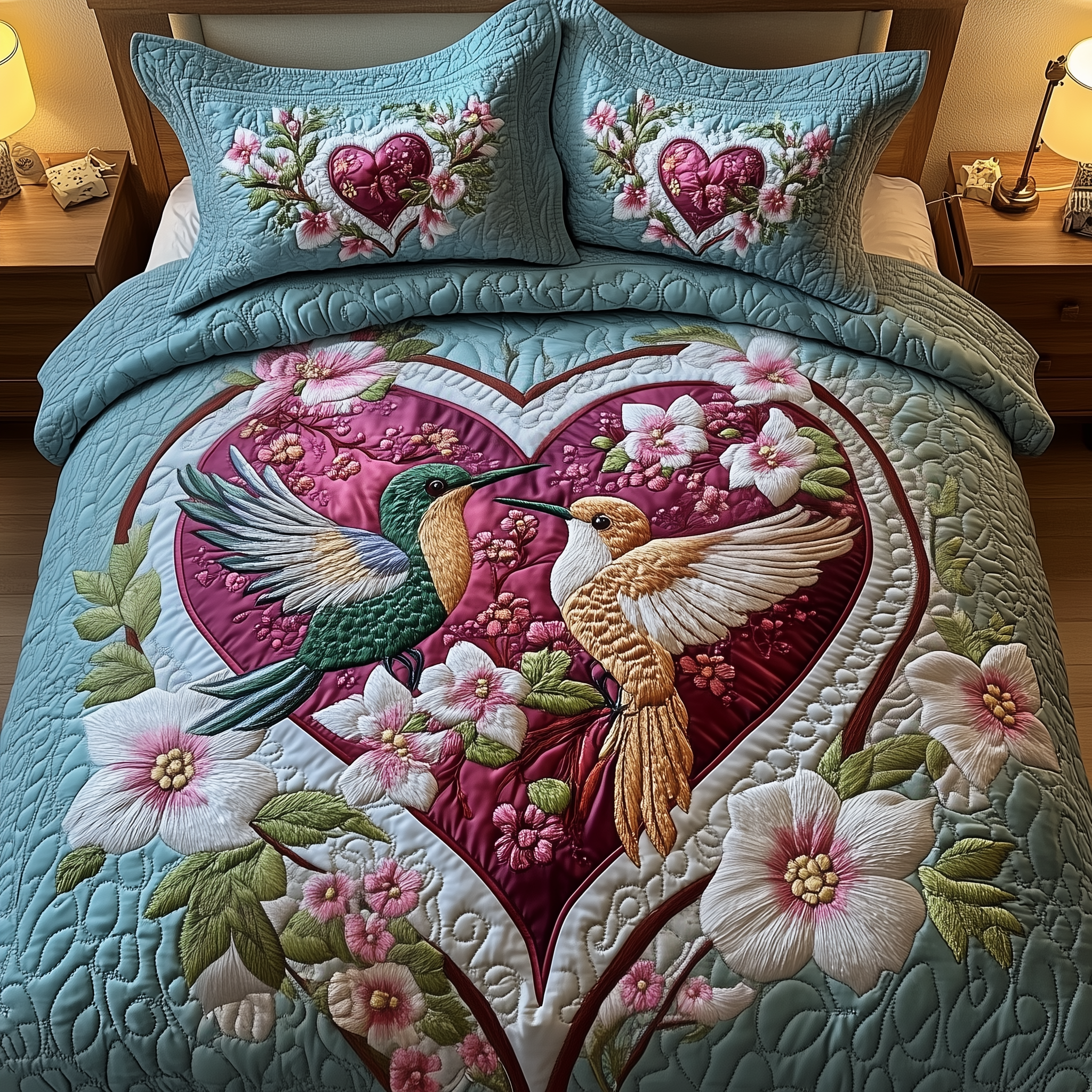 Hummingbird Love Quilted Bedding Set Best Duvet Cover Bedspread Set Hummingbird Gifts For Mom
